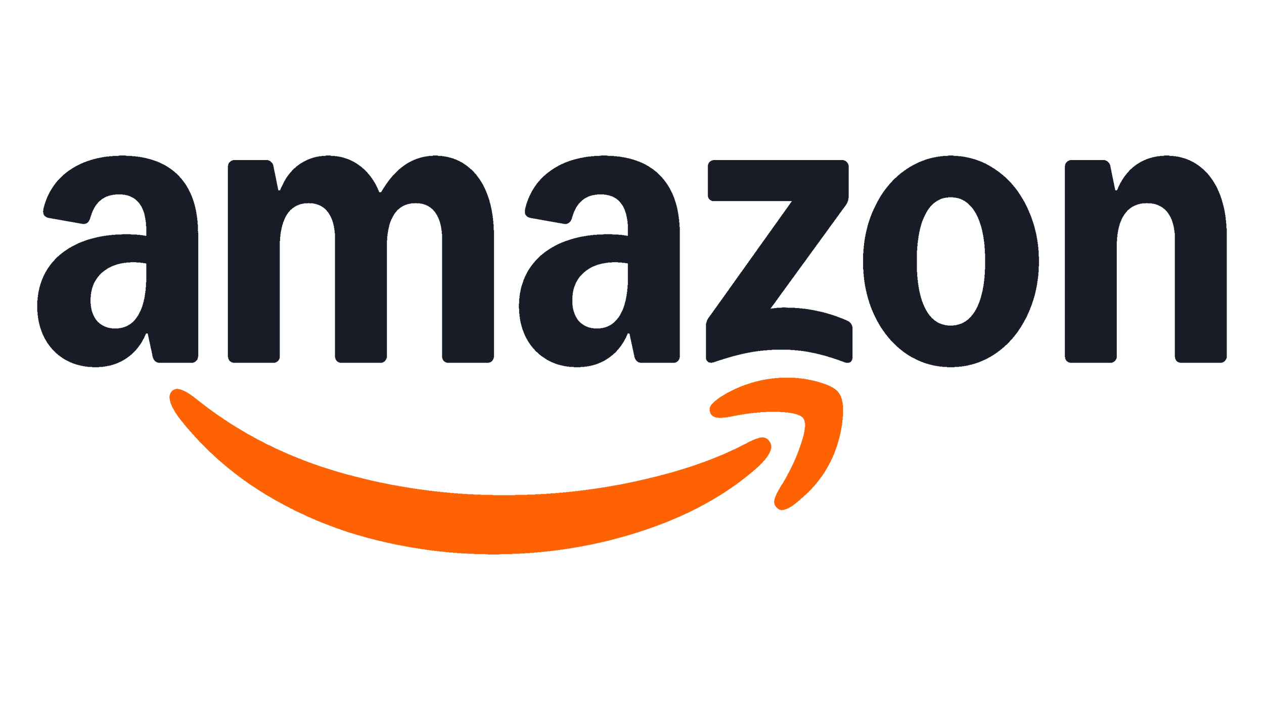 The Amazon logo with black text and a curved orange arrow underneath.