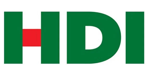 HDI logo with green letters and a red line across the H