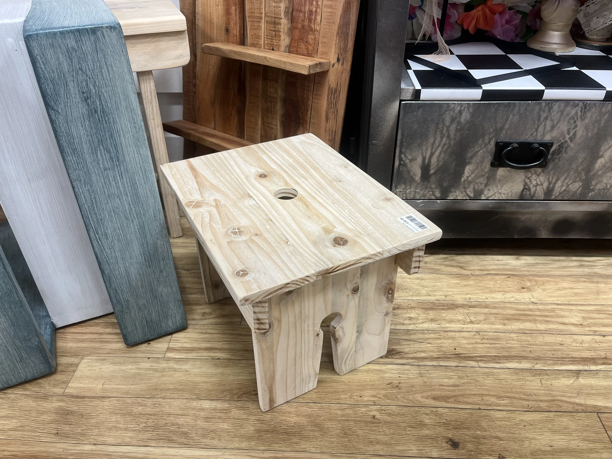 Small rectangular wooden stool