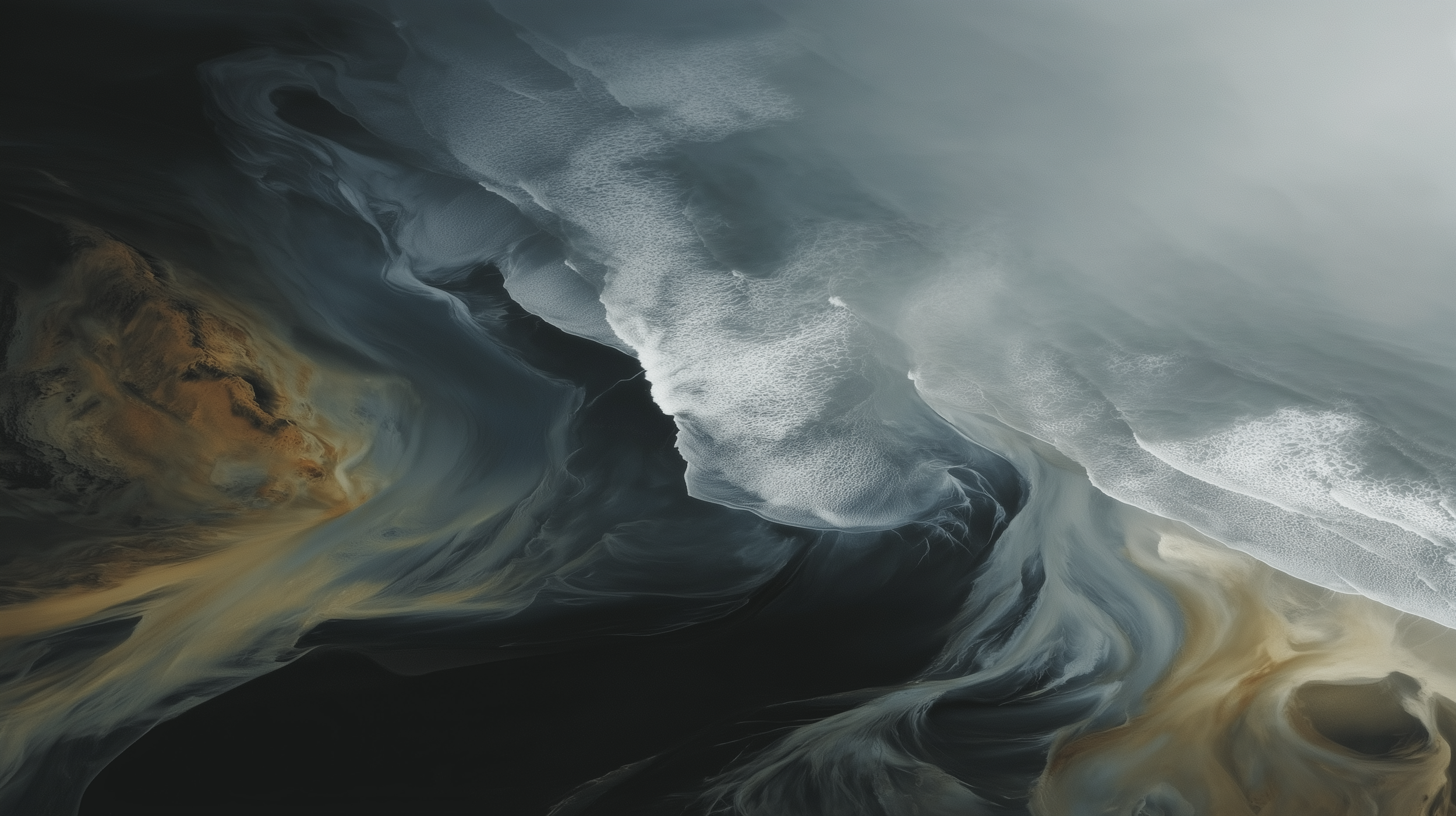 Aerial coastline lace patterns representing end-to-end AI Implementation services