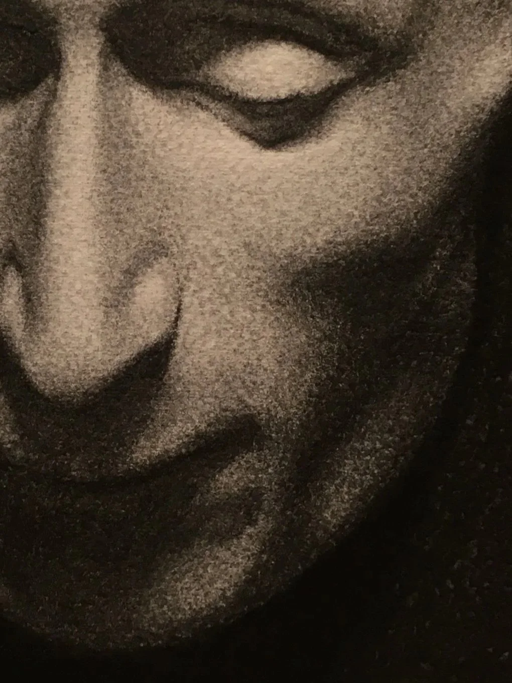 Charcoal drawing of the death mask of Leopardi, 2020.