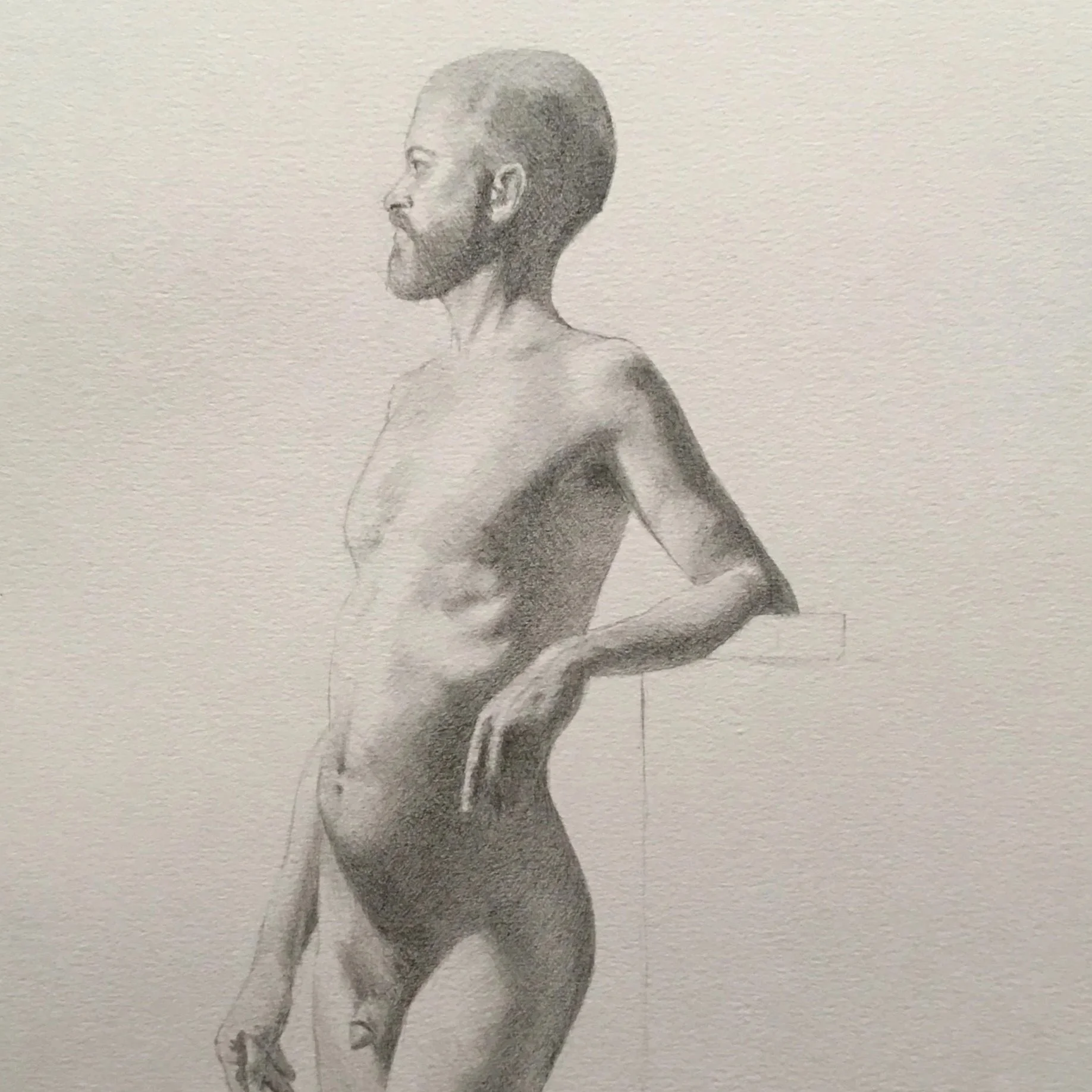 Pencil drawing from life, London, 2020.