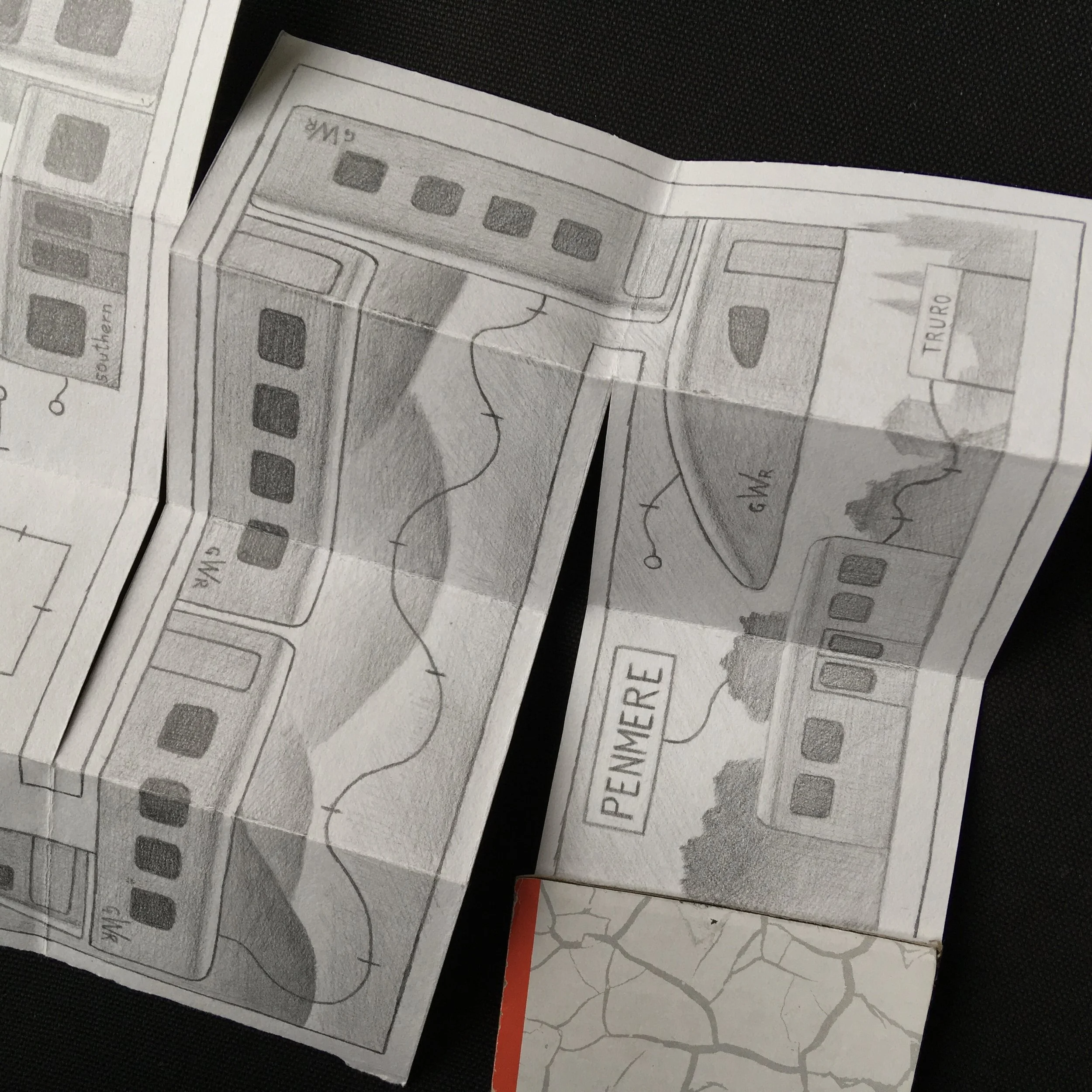 Pencil on paper illustrated short story of a train ride from Falmouth to London in the 2021 lockdown.