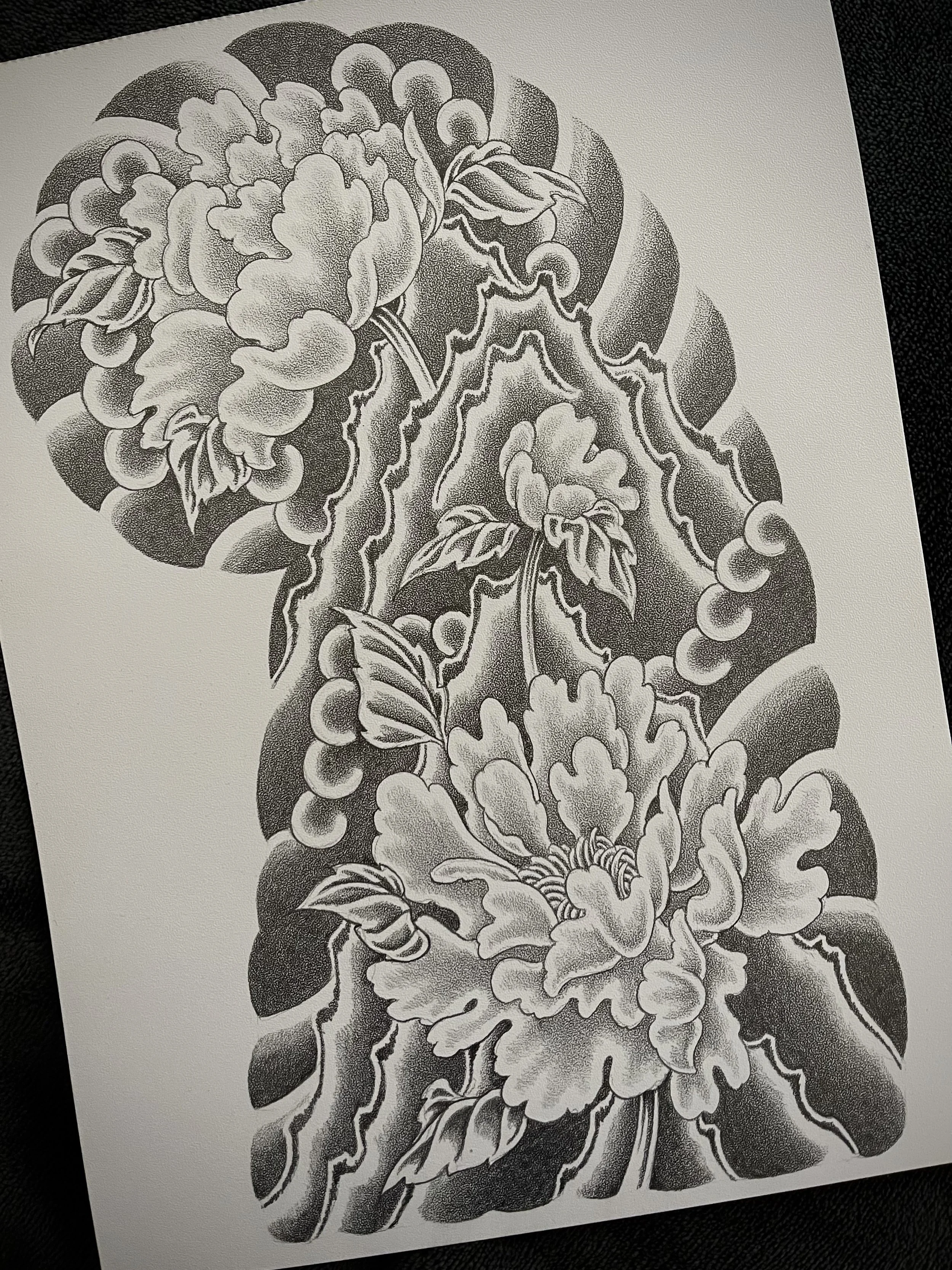 peony and rocks japanese half sleeve tattoo design.jpg
