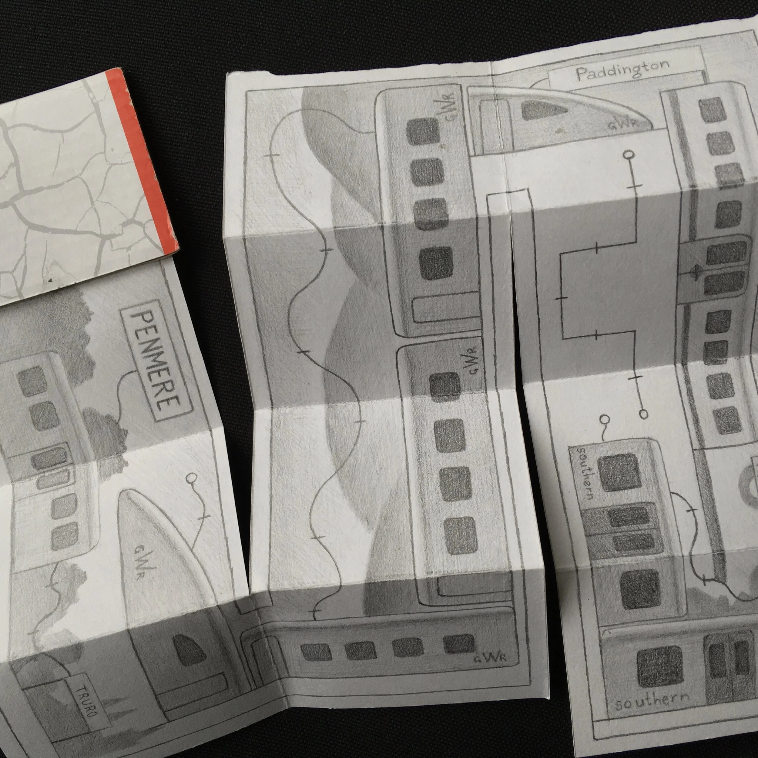 Pencil on paper illustrated short story of a train ride from Falmouth to London in the 2021 lockdown.