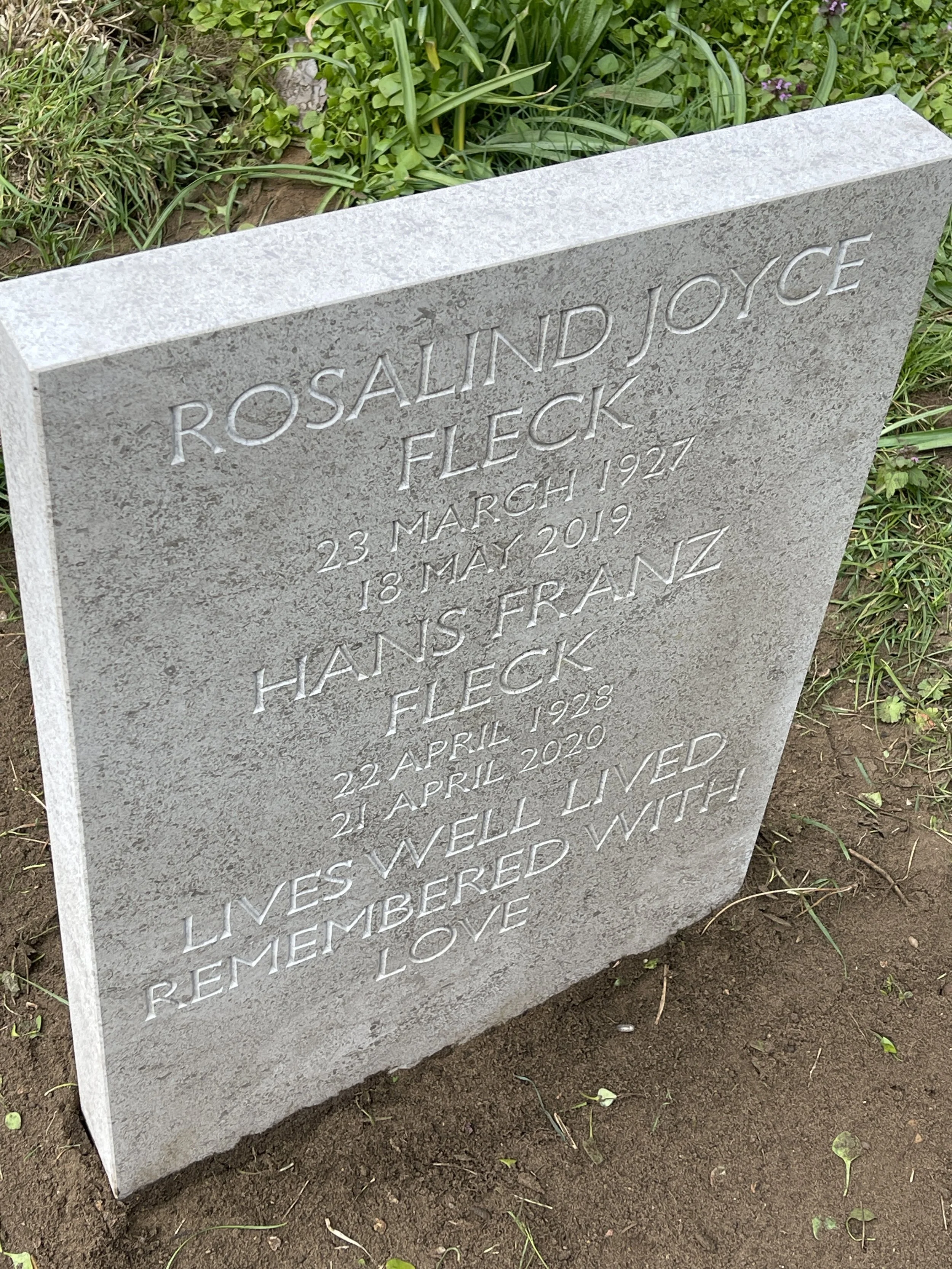 Modernist headstone carved in Hopton Wood stone, 2026. Made in West Norwood, south London.