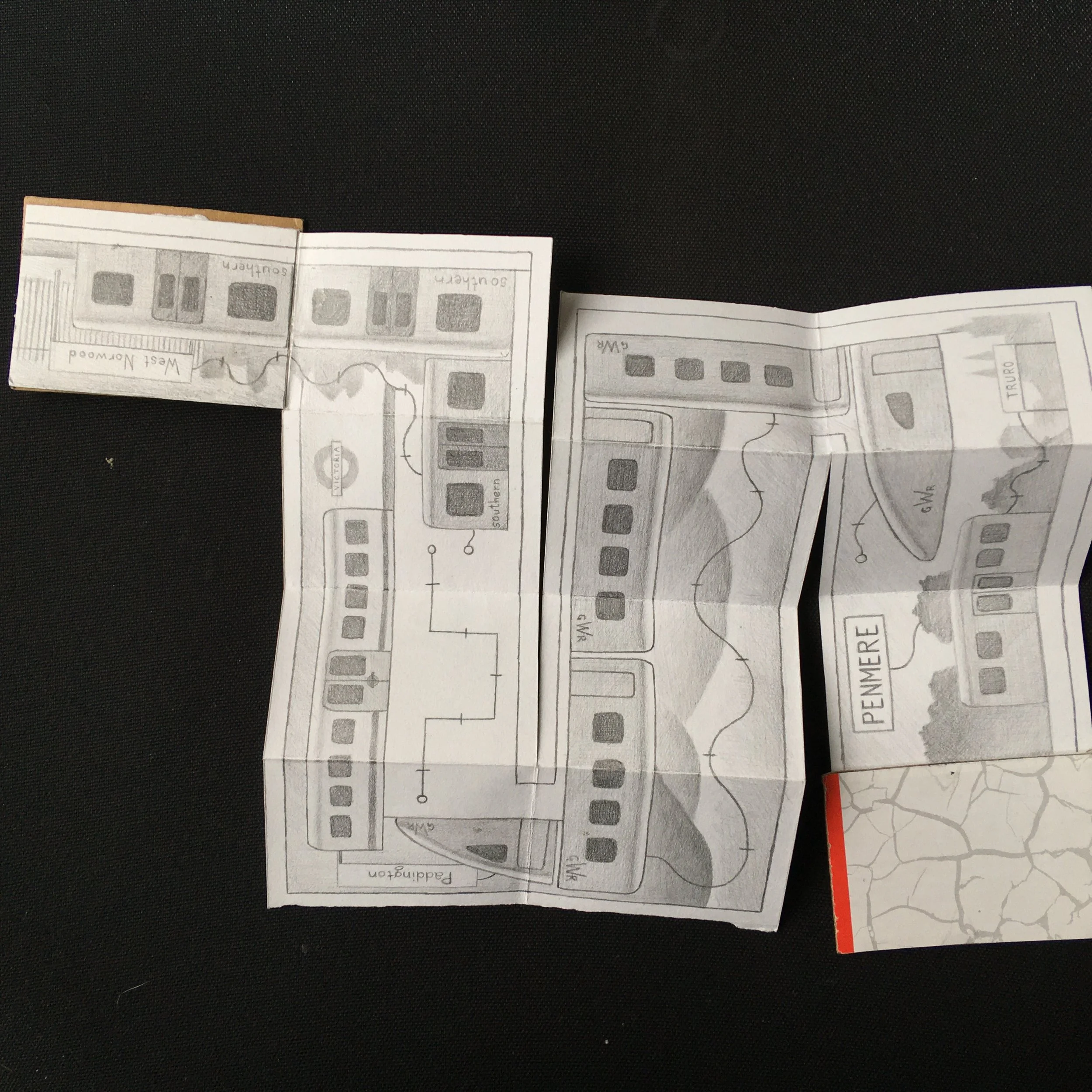 Pencil on paper illustrated short story of a train ride from Falmouth to London in the 2021 lockdown.