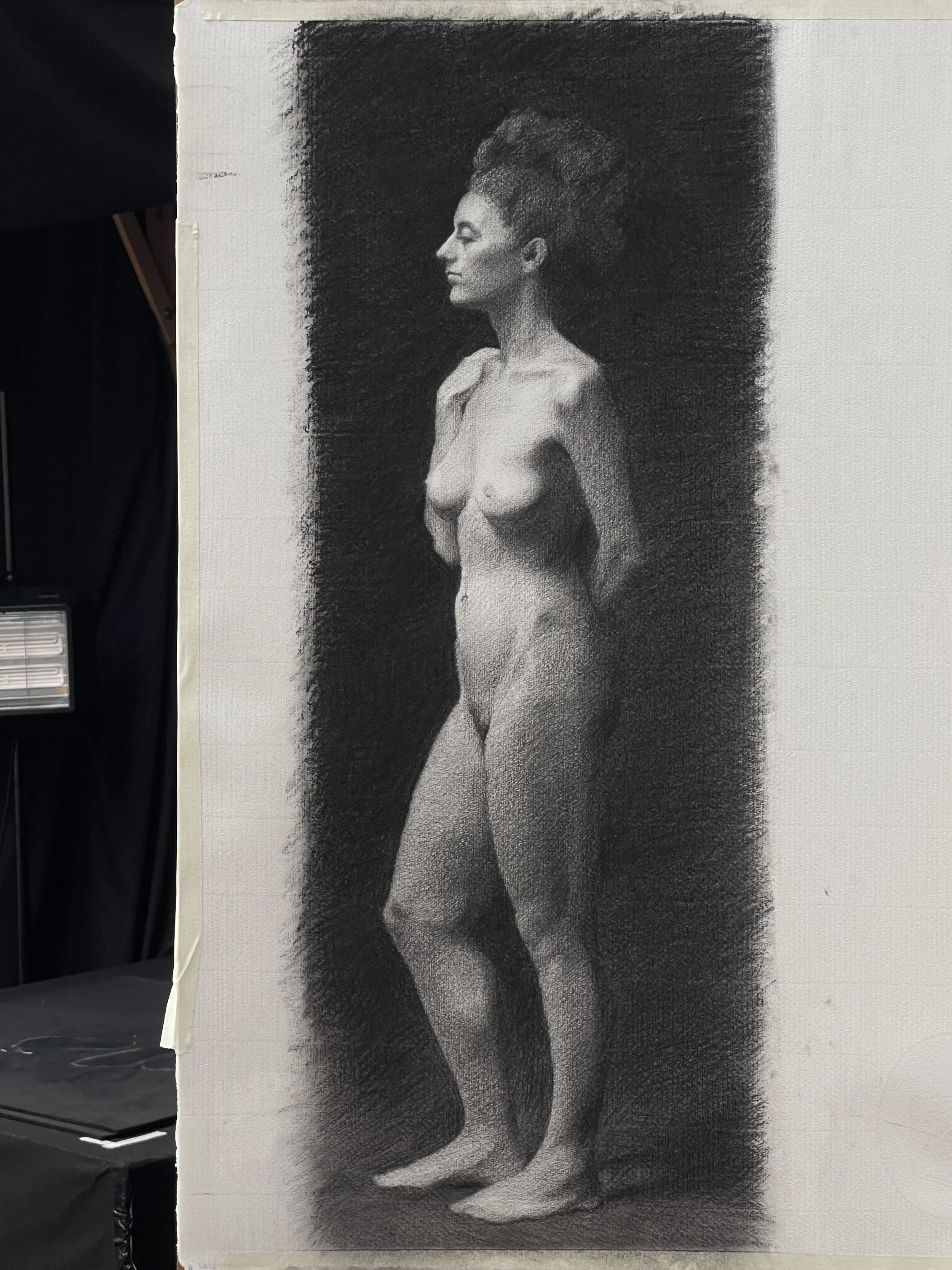 Charcoal figure drawing made in Florence, 2026