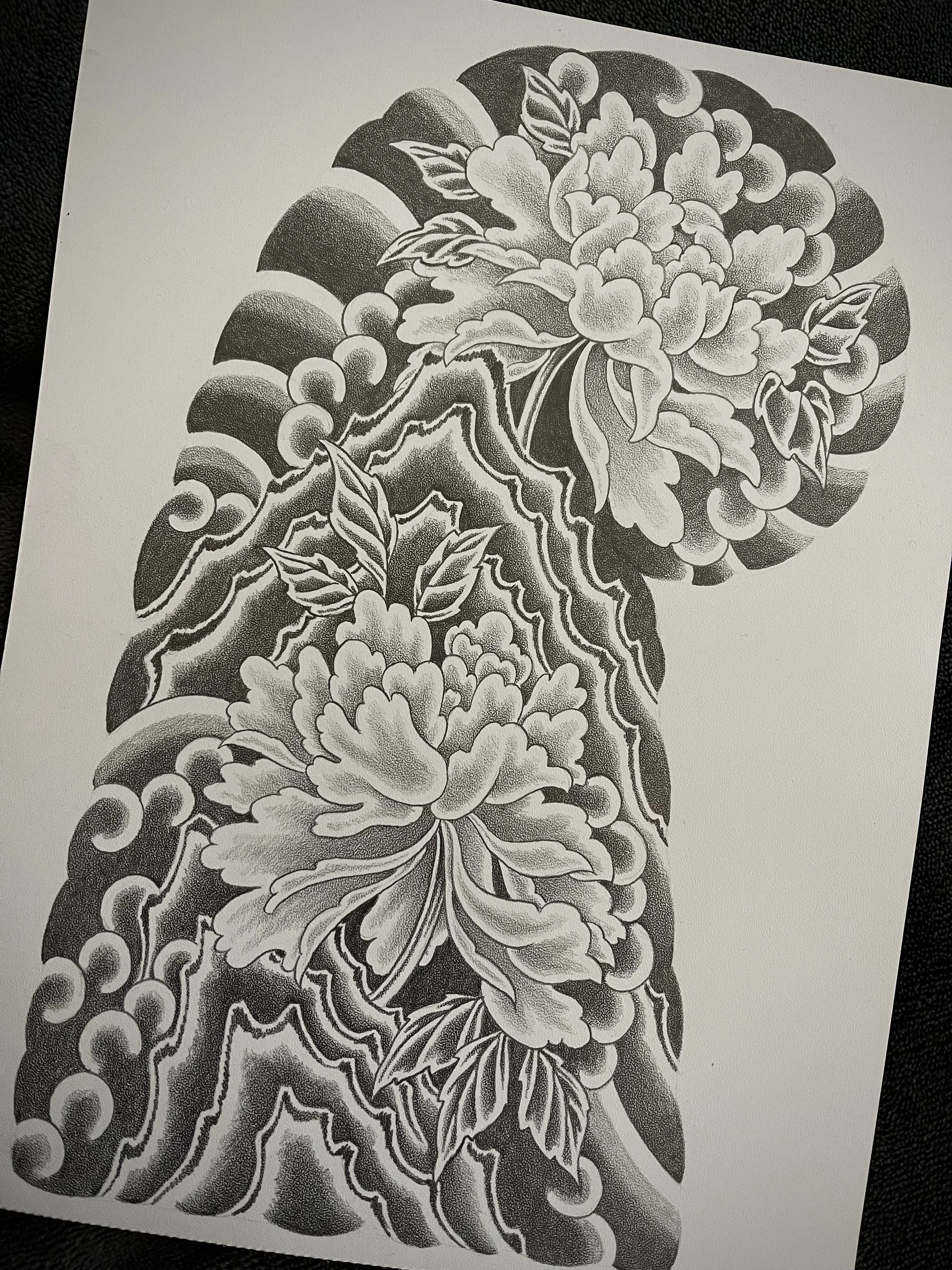 peony and rocks japanese half sleeve tattoo design.jpg
