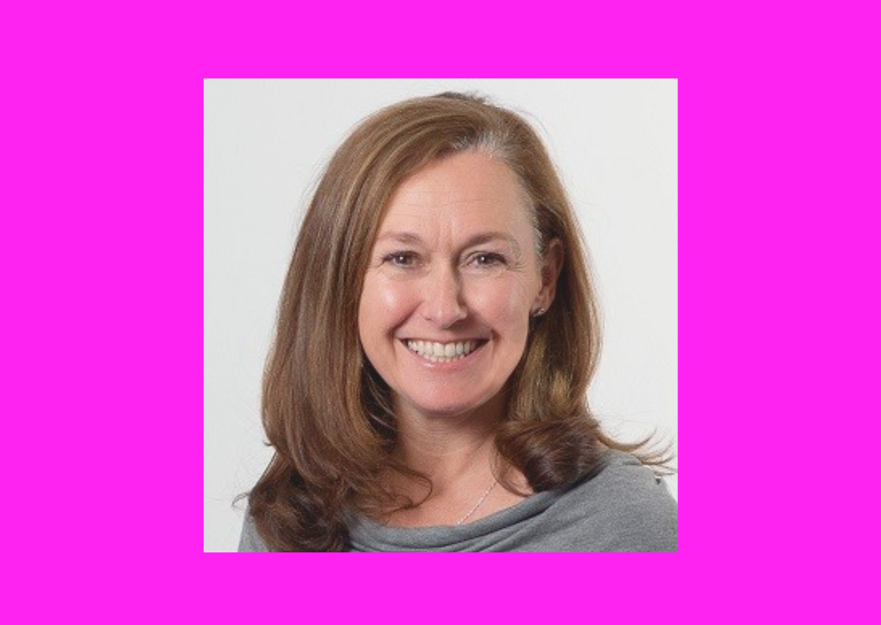 A picture of Caroline Worboys, one of Mistercalvert's Advisory Board. The picture is of a woman with light brown hair smiling, wearing a grey top.