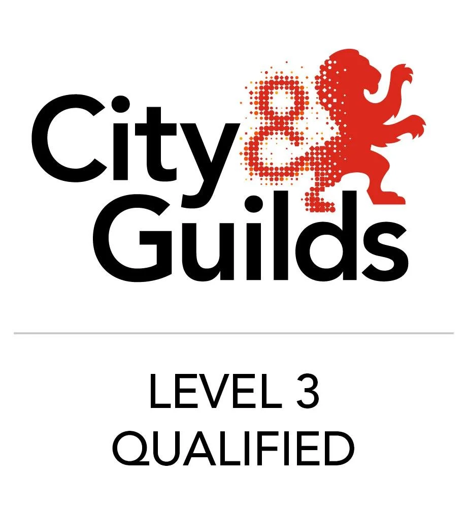 City & Guilds logo with a red lion and text indicating LEVEL 3 QUALIFIED.