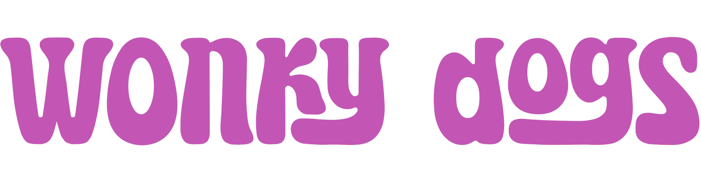 Purple text spelling out "wonky dogs" with a black background.