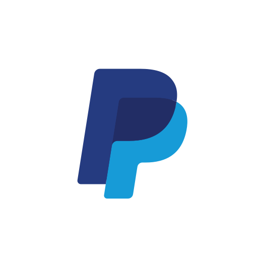 PayPal logo with a stylized letter P in dark blue and light blue colors.
