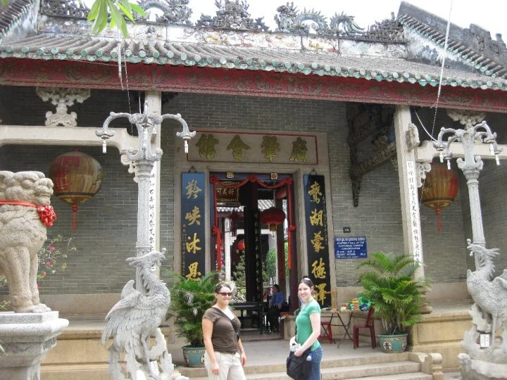Brieanne and Janell at a temple in Vietnam