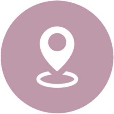 Map location icon with a black pin inside a purple circle.