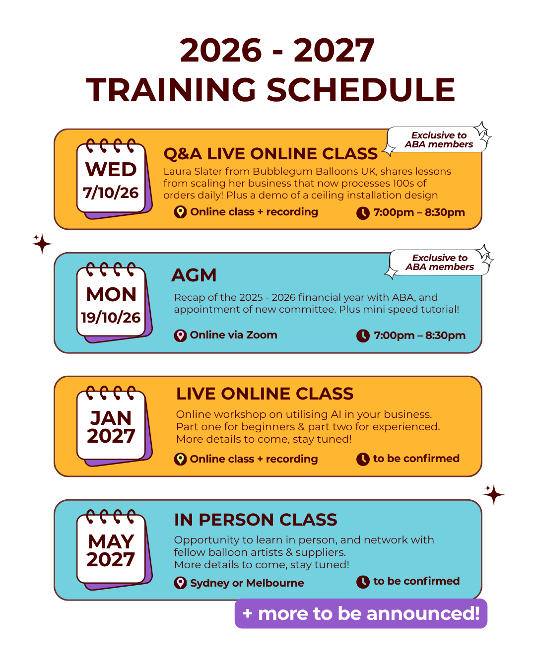 2026-2027 training schedule