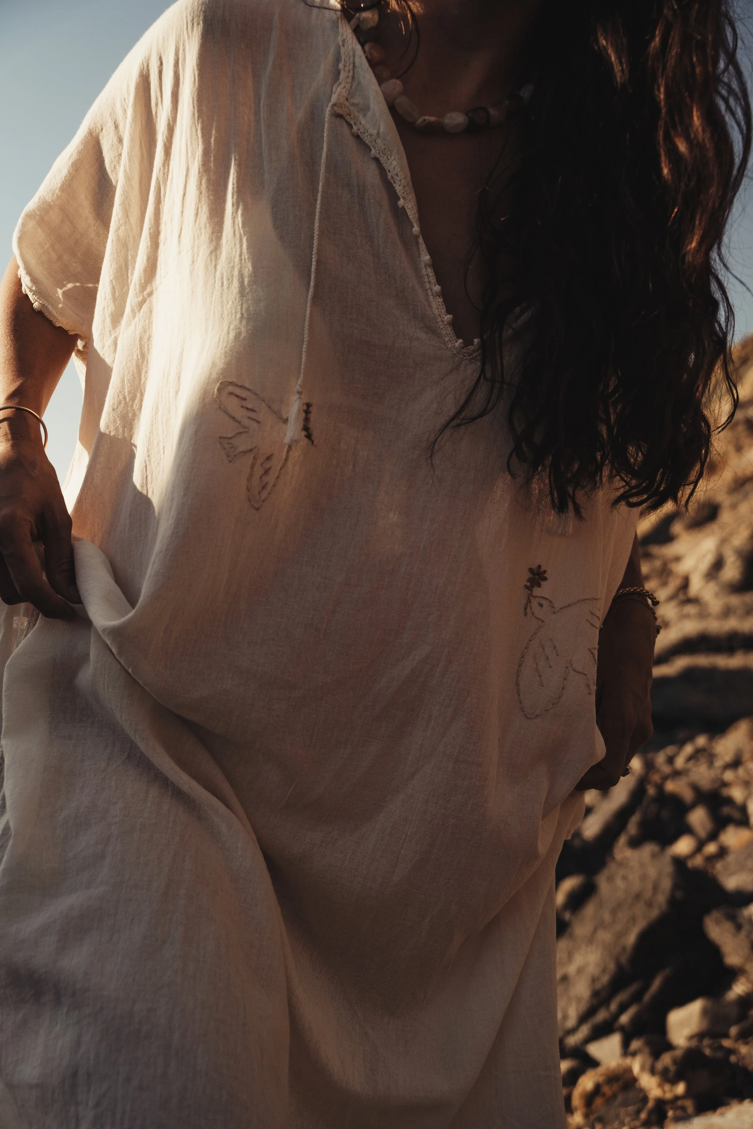 Peace Birds Artisanal Cotton Kaftan