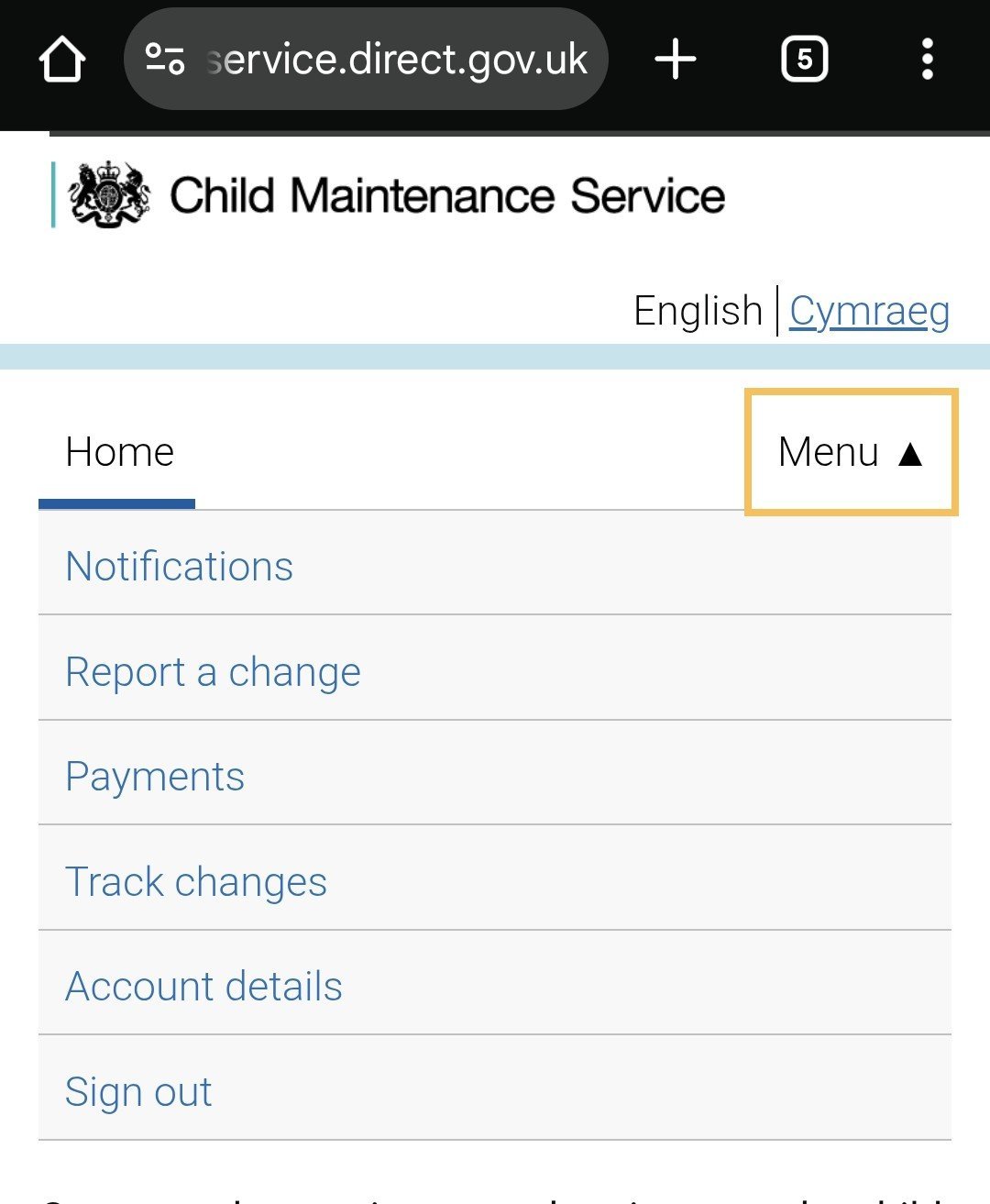 CMS portal home screen on mobile