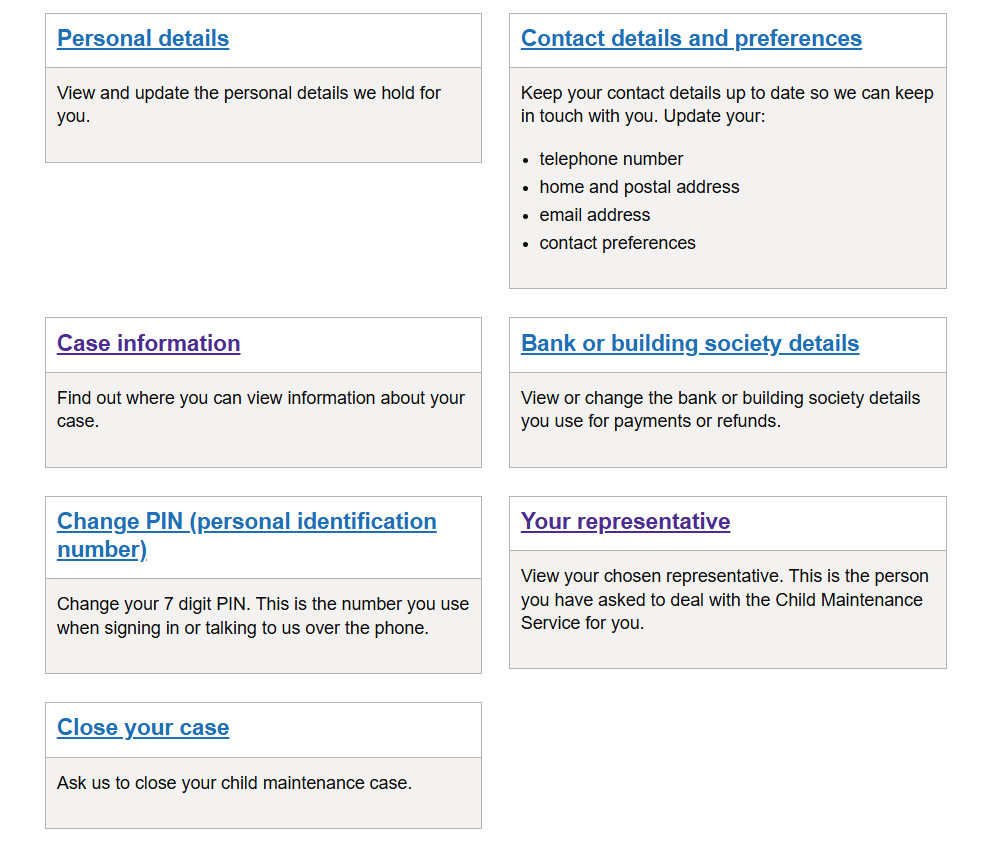 Account details screen