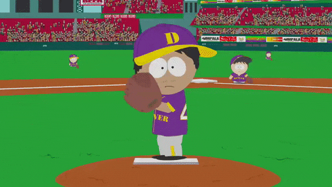 South Park character dressed as a baseball player on the mound.