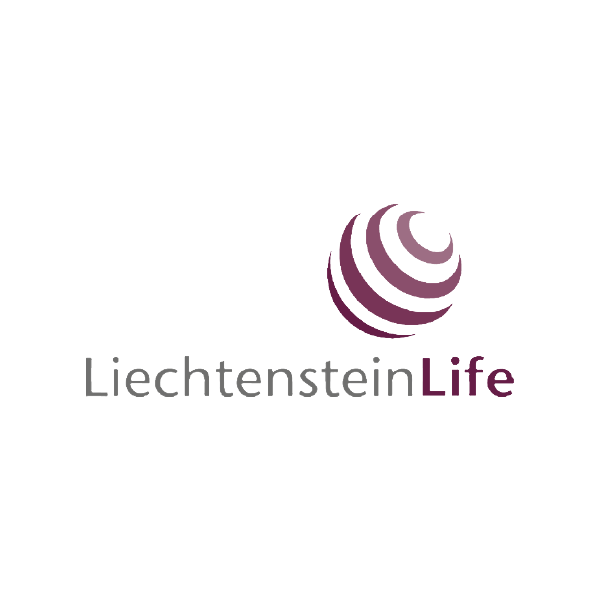 Logo de Liechtenstein Life avec un symbole sphérique et le nom en dessous