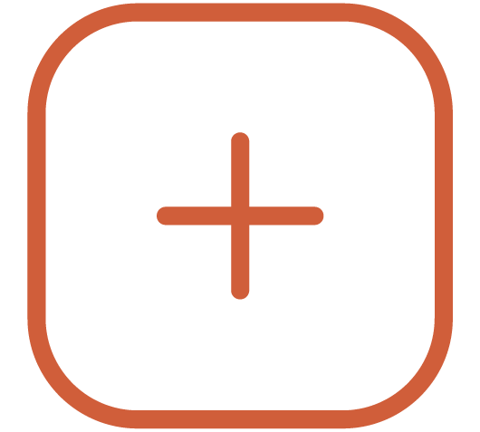 Icône d'ajout, carré avec un plus au centre, fond noir et contour marron.