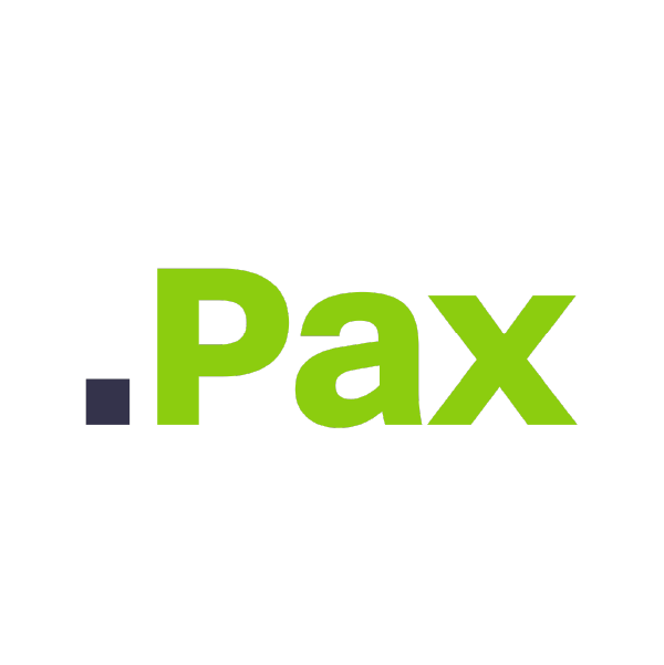 Mot en anglais 'Pax' en vert sur un fond noir.
