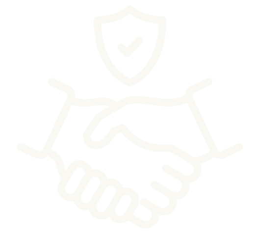 Une illustration de deux mains se serrant, avec un bouclier contenant une coche au sommet, représentant la sécurité ou la confiance.