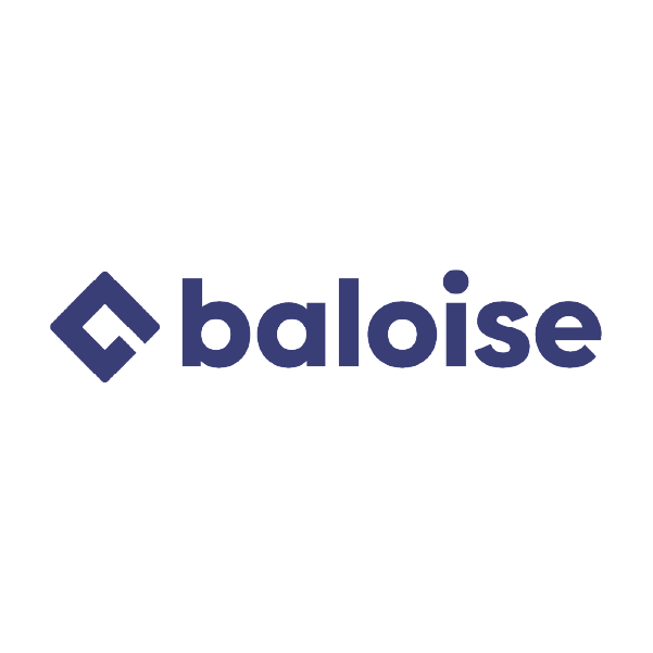 Logo de Baloise, compagnie d'assurance, avec symbole géométrique en forme de carré rouge et texte 'baloise' en bleu foncé