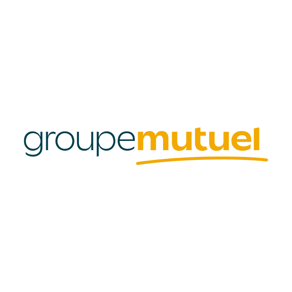 Logo du groupe mutual avec le texte 'groupe mutual' en bleu et orange, sur fond blanc.