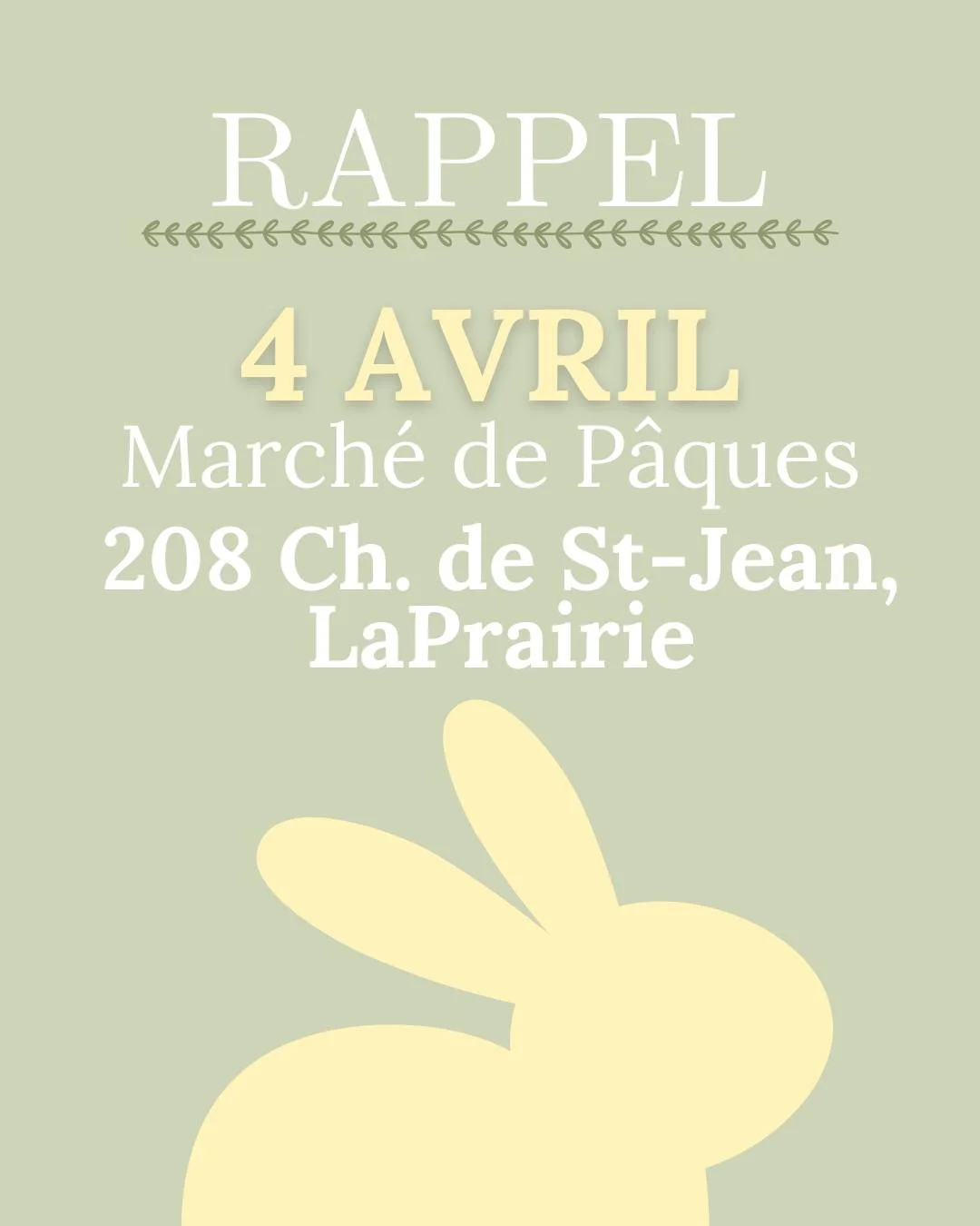N&rsquo;oubliez pas ! Ce samedi 4 avril, on vous attend au march&eacute; de Parque de 10 h &agrave; 16 h !

Venez d&eacute;couvrir nos produits, papoter et repartir avec vos coups de c&oelig;ur ✨
📍 208, Ch. de St-Jean, LaPrairie, QC, J5R 2K3

#March