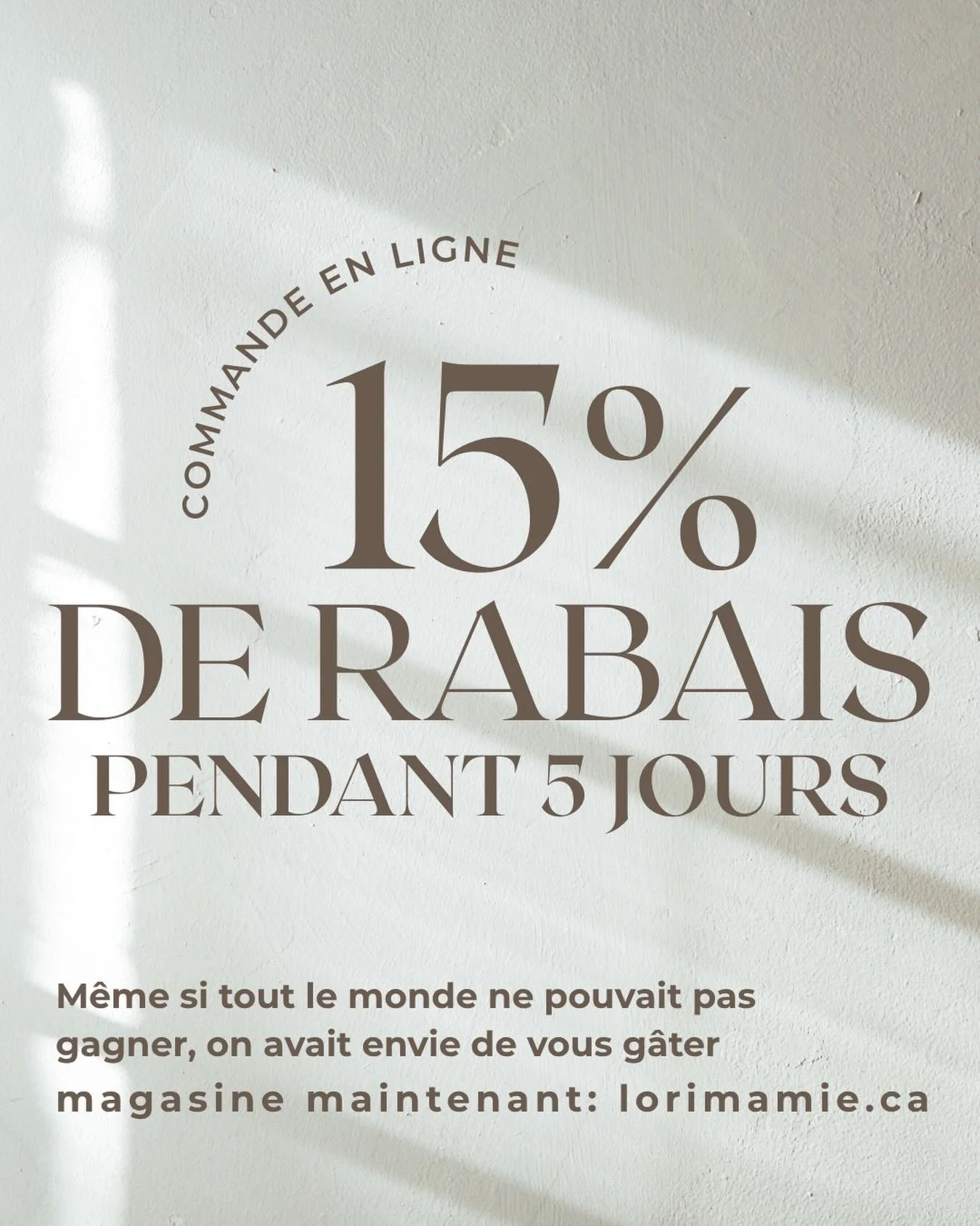 Le concours est officiellement termin&eacute; !!

On voulait quand m&ecirc;me g&acirc;ter ceux et celles qui n&rsquo;ont pas gagn&eacute;✨
 Donc : 15 % de rabais sur notre site lorimamie.ca pendant les 5 prochains jours 👀

Petit cadeau pour vous rem