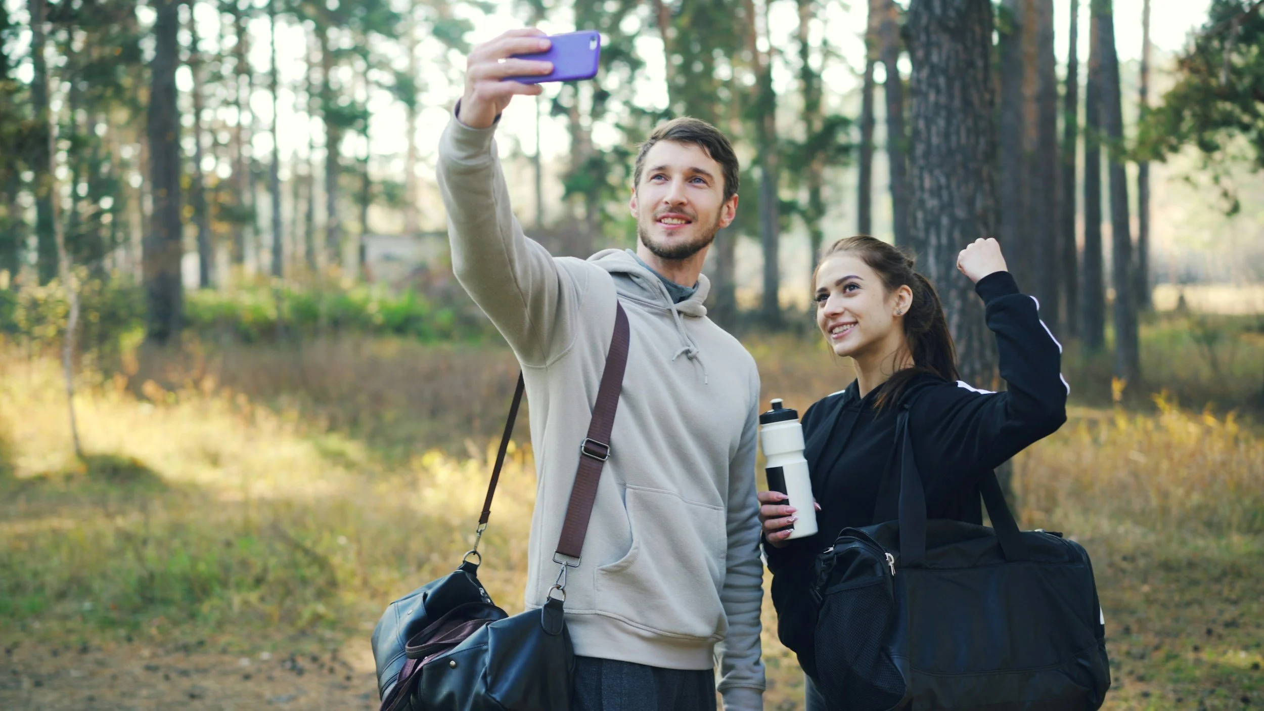 couple taking a selfie after going to the gym