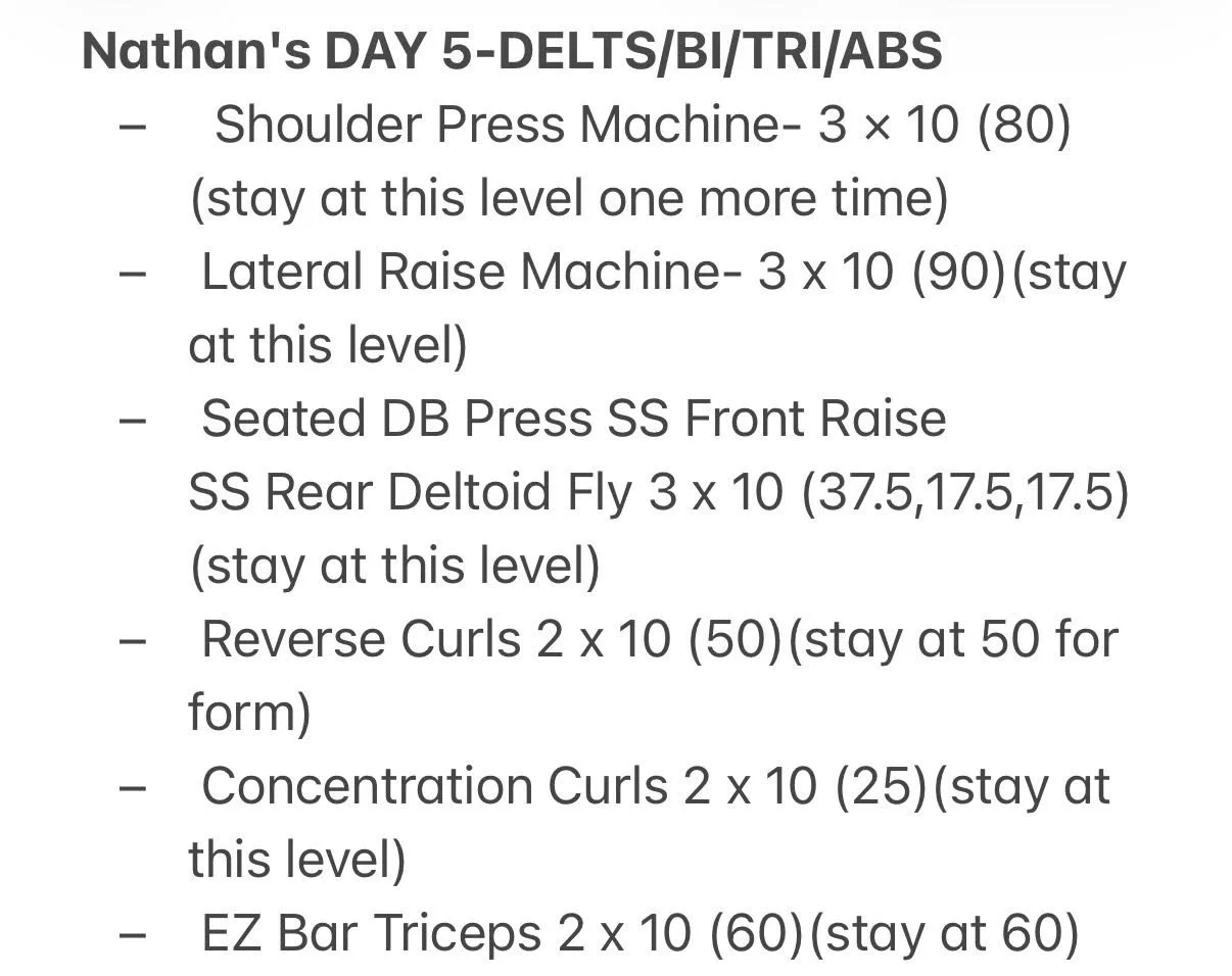 Screenshot from Notes App about various workouts with notes