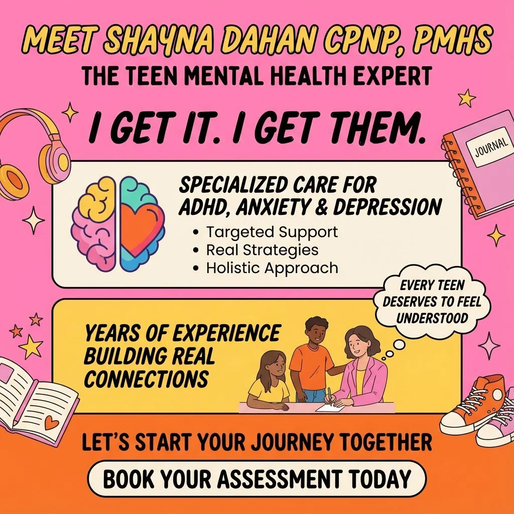 ✨ Mental health care that fits your life.
I&rsquo;m Shayna Dahan, CPNP, PMHS at WeGotYou &mdash; offering compassionate virtual mental health services for teens &amp; young adults.
We take insurance, offer evening + weekend appointments, and make it 