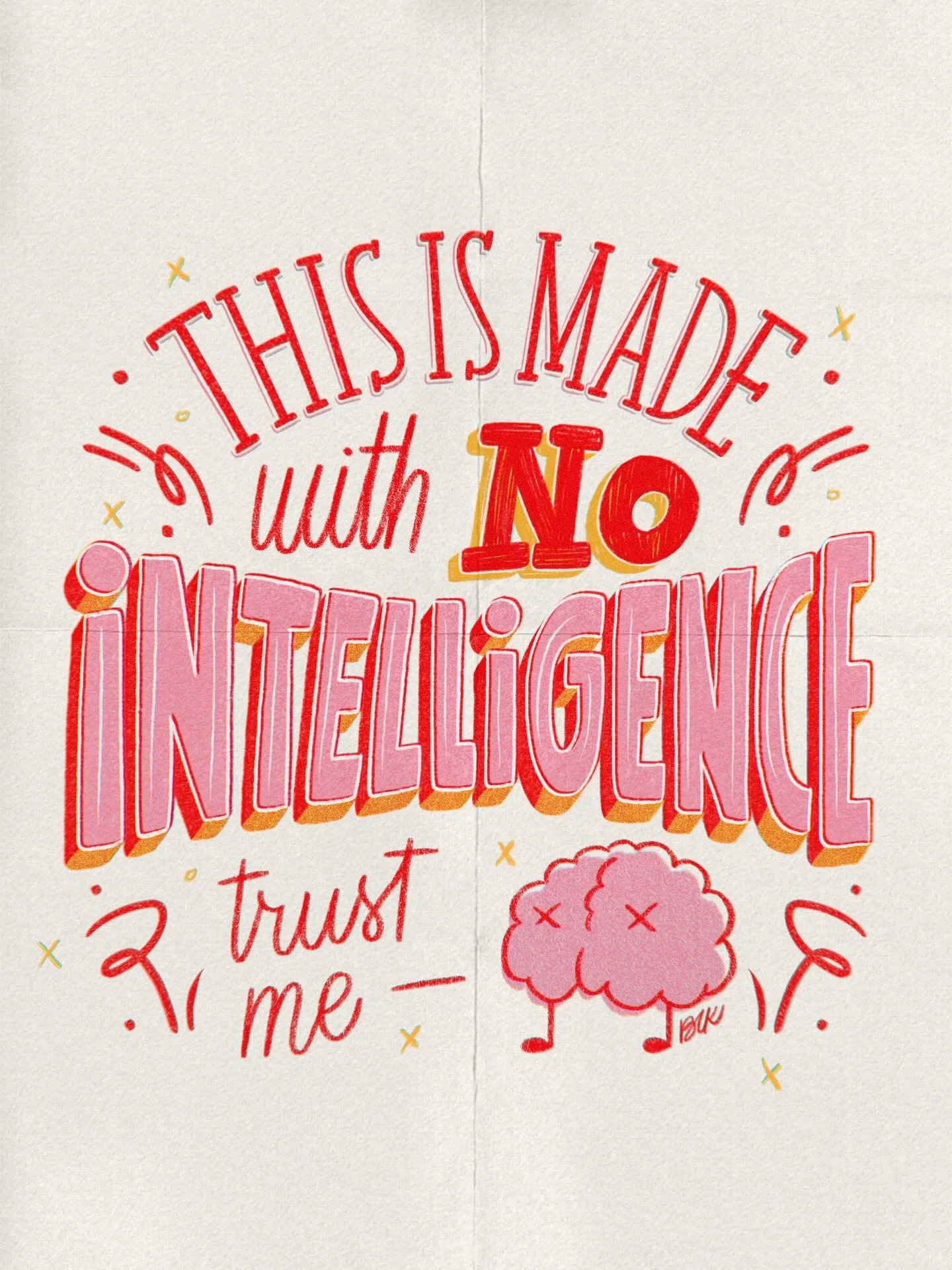 Feito sem intelig&ecirc;ncia artificial. Na verdade, feito sem intelig&ecirc;ncia nenhuma 😂

PS: arrasta pro lado pra ver alguns estudos de layouts. &Eacute; raro quando eu fa&ccedil;o esse tipo de exerc&iacute;cio com um lettering, at&eacute; porqu