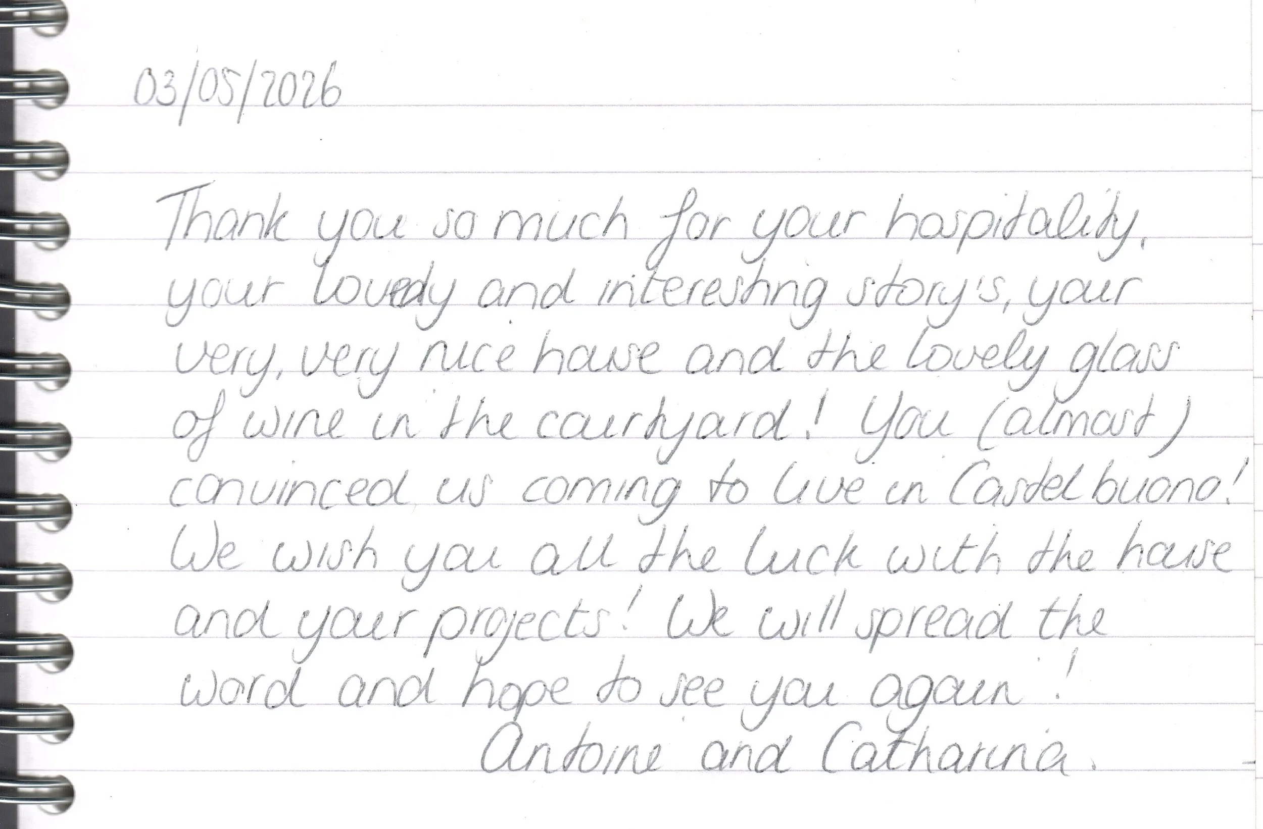 Guest review handwritten - boutique guest house Castelbuono Sicily