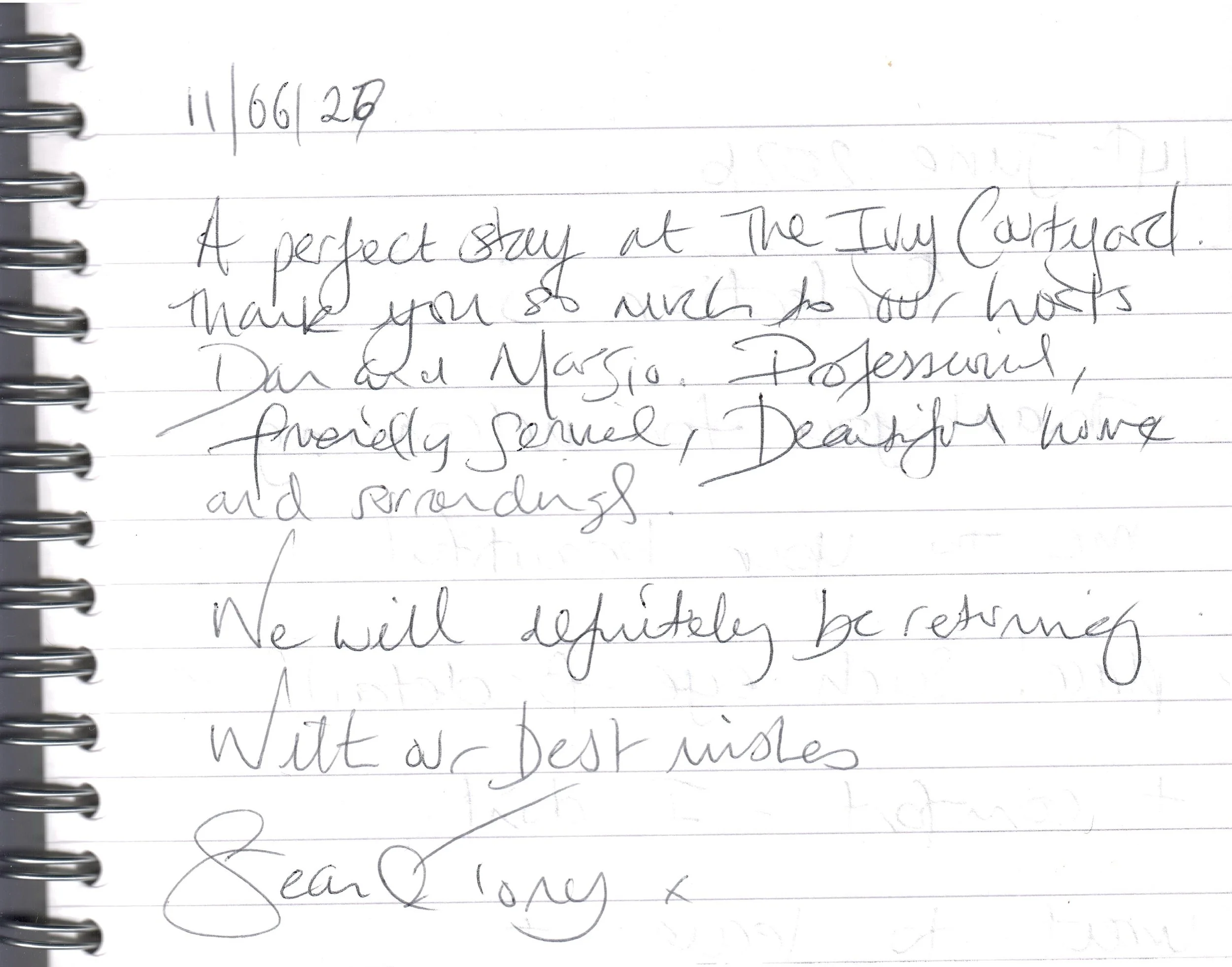 Visitors book entry - The Ivy Courtyard monastery Castelbuono