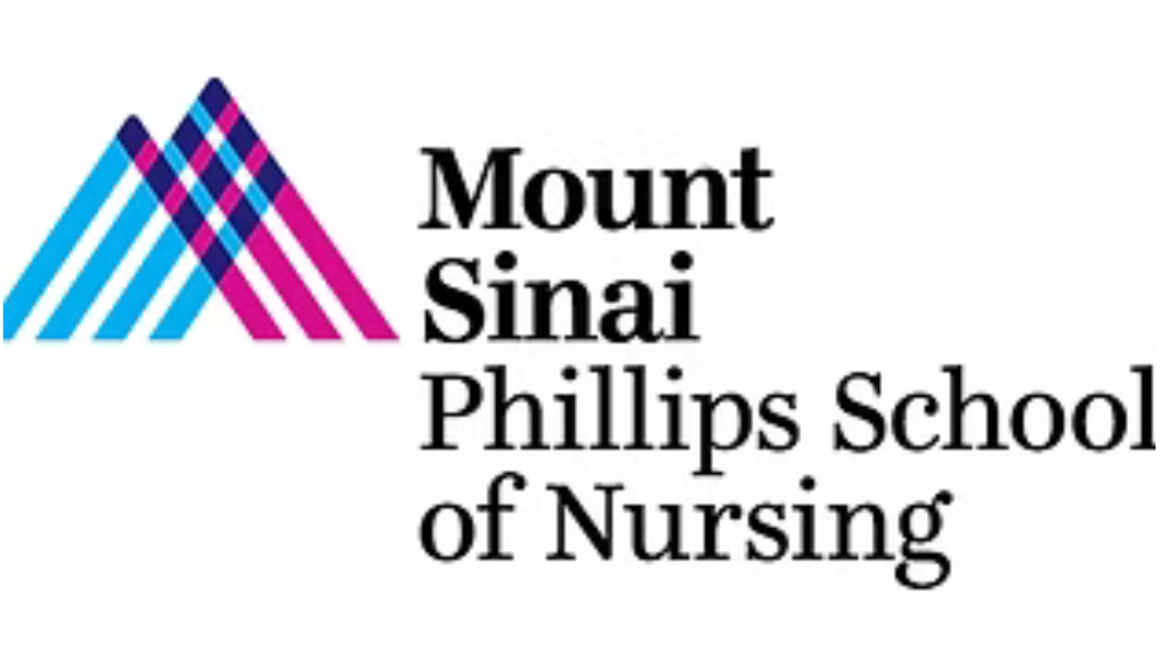 Logo of Mount Sinai Phillips School of Nursing with a stylized mountain graphic in blue and pink