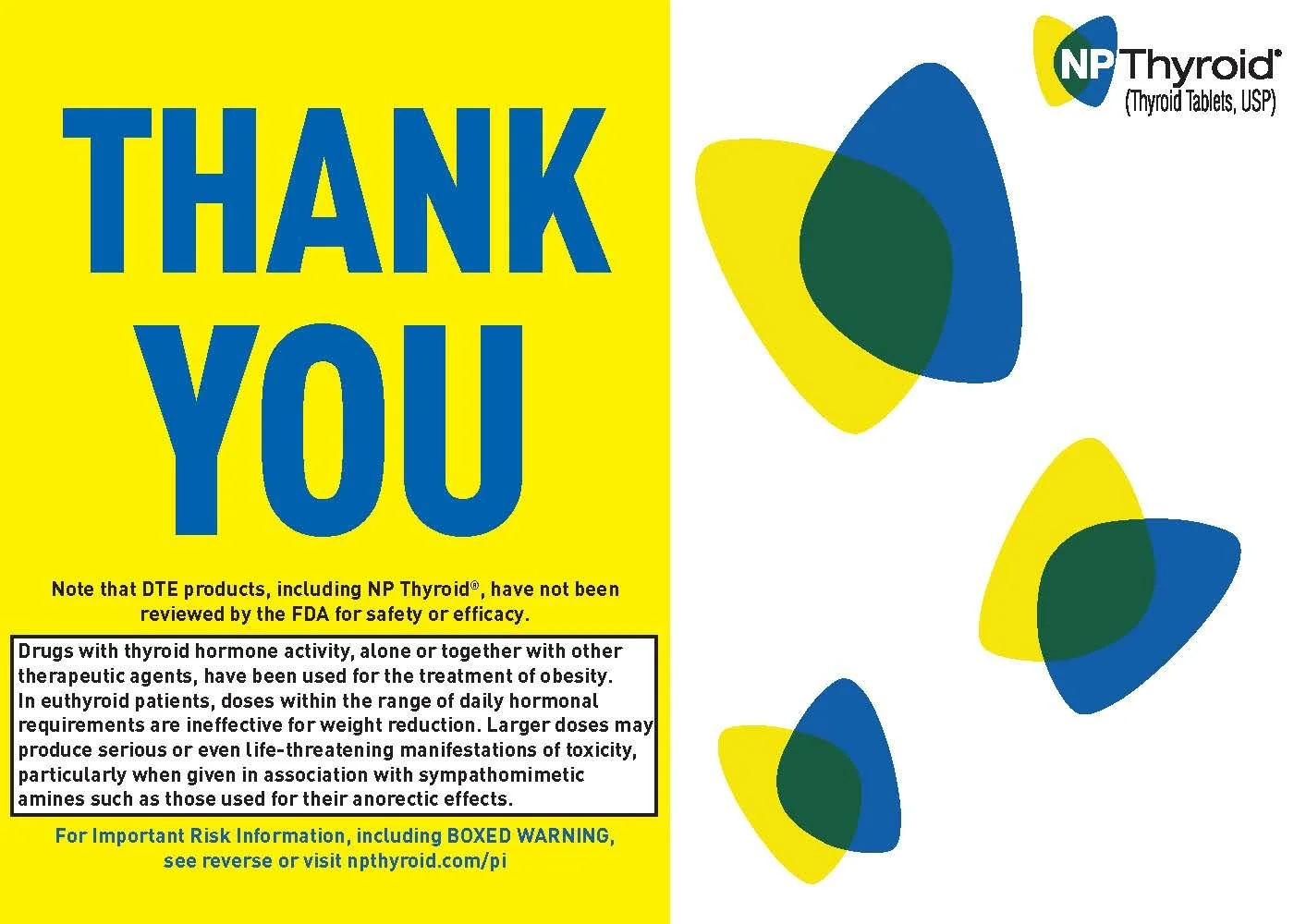 Thank you message on a yellow background, with abstract blue, green, and yellow butterfly logo shapes on the right.