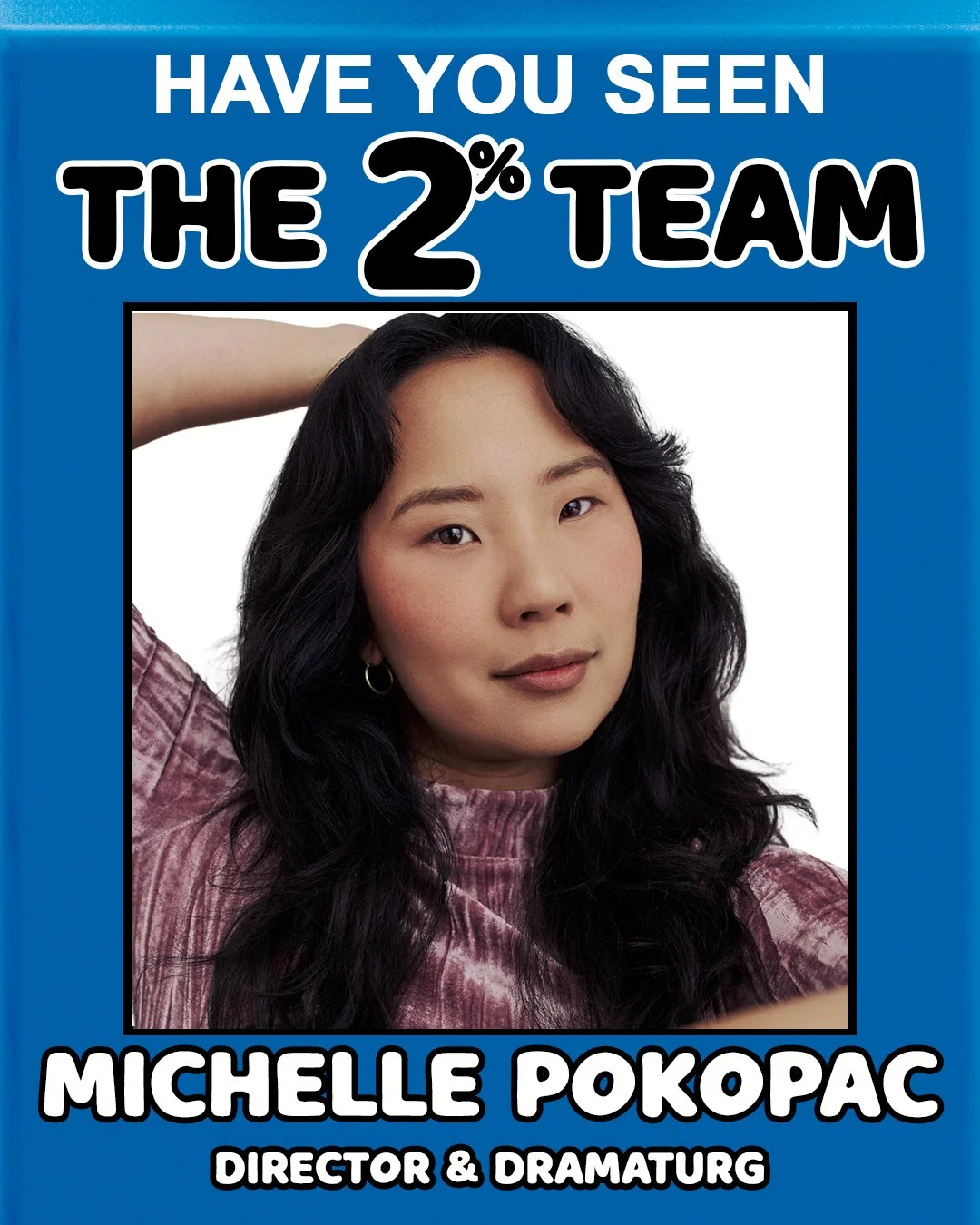 Michelle Pokopac's "2%" team member introduction carousel headshot for "2%"'s Instagram.