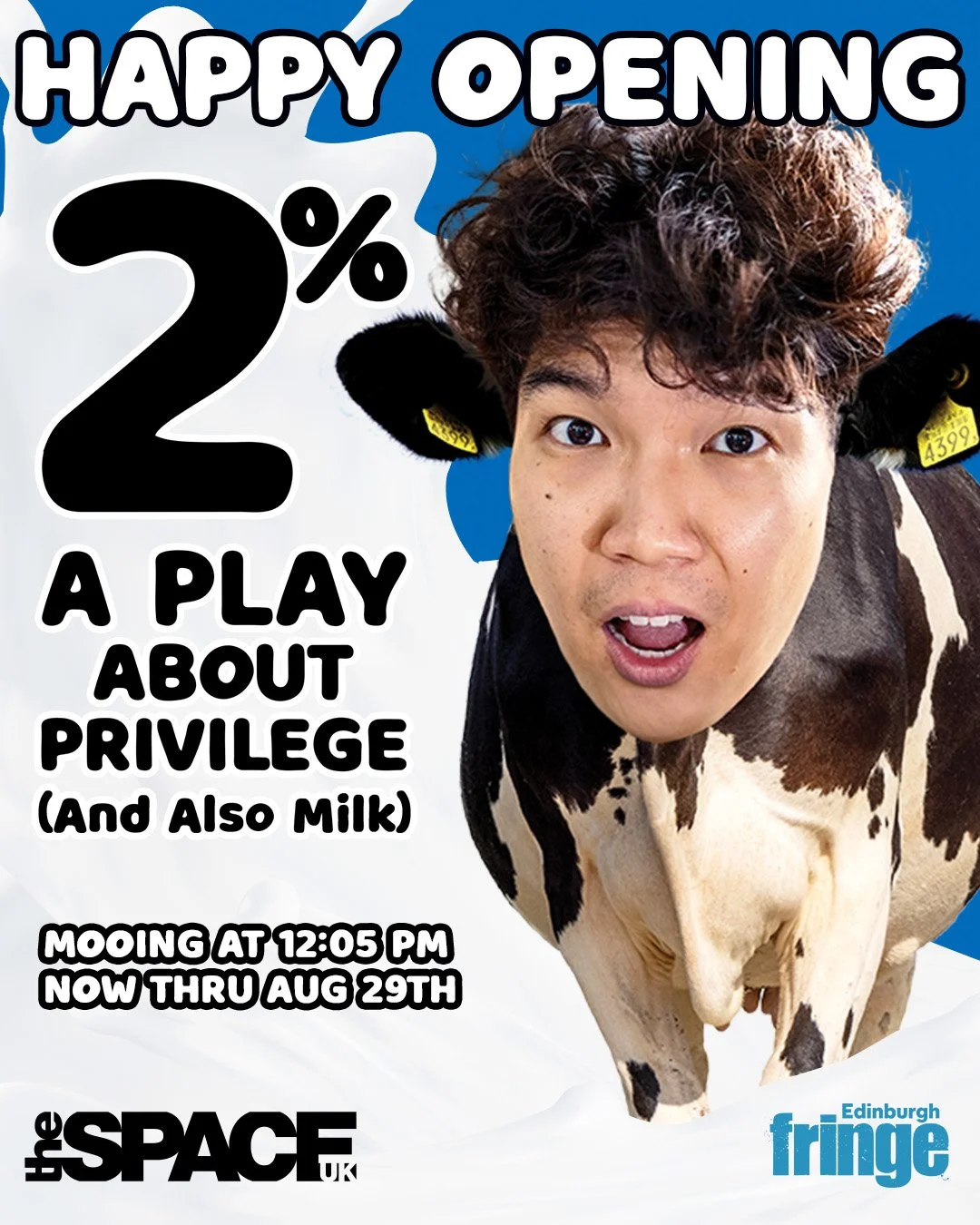 The "Happy Opening" Instagram post image featuring "Cowvin" and the show information.