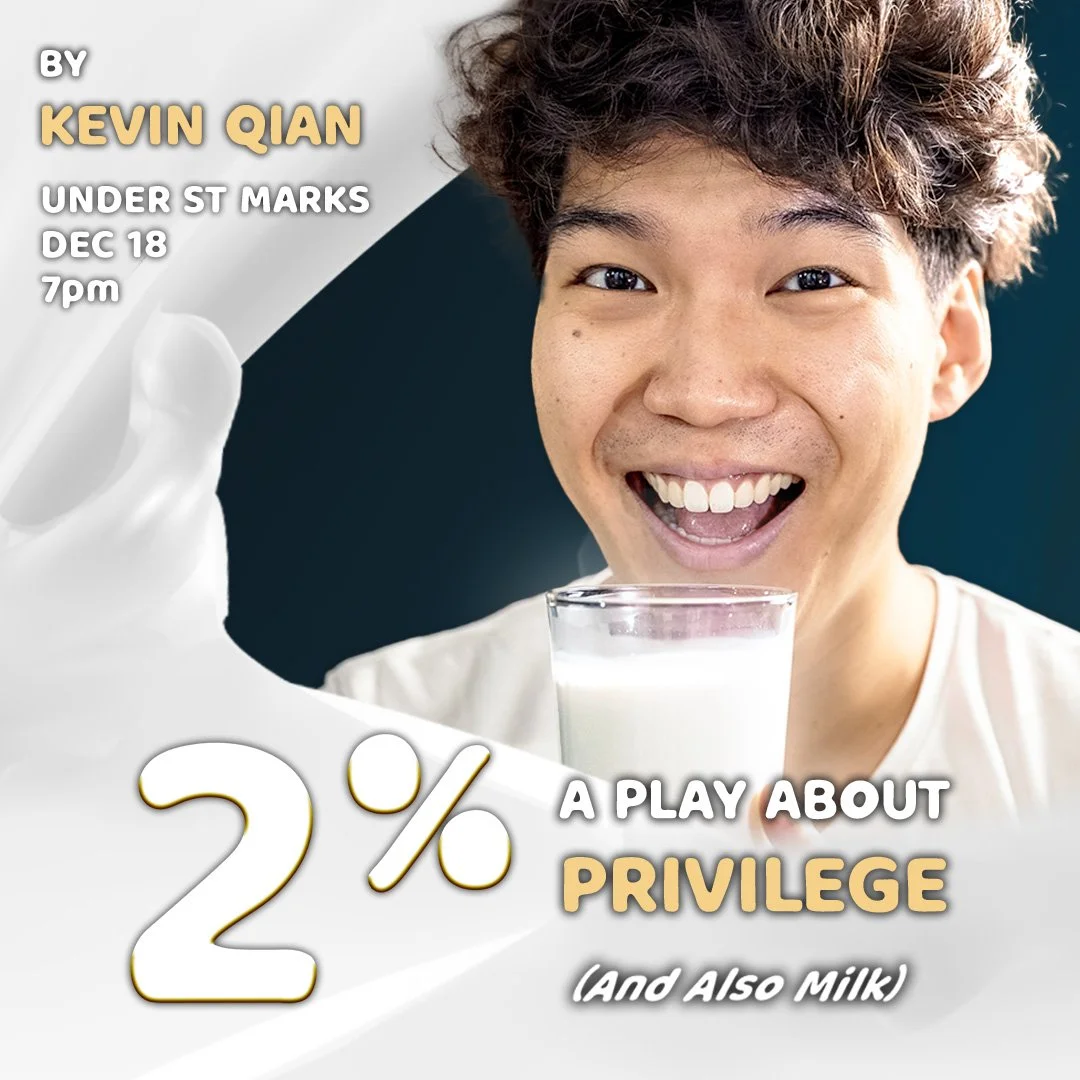 A young man with curly hair smiling and holding a glass of milk. This image was the original promotional image for Kevin Qian's "2%".