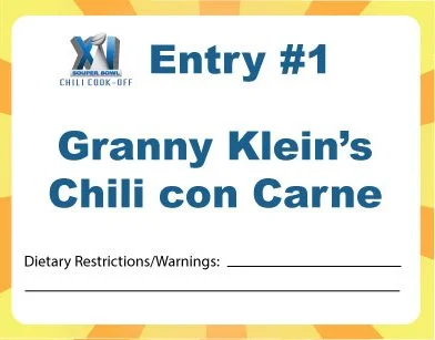The entry label design for the office chili cook-off.