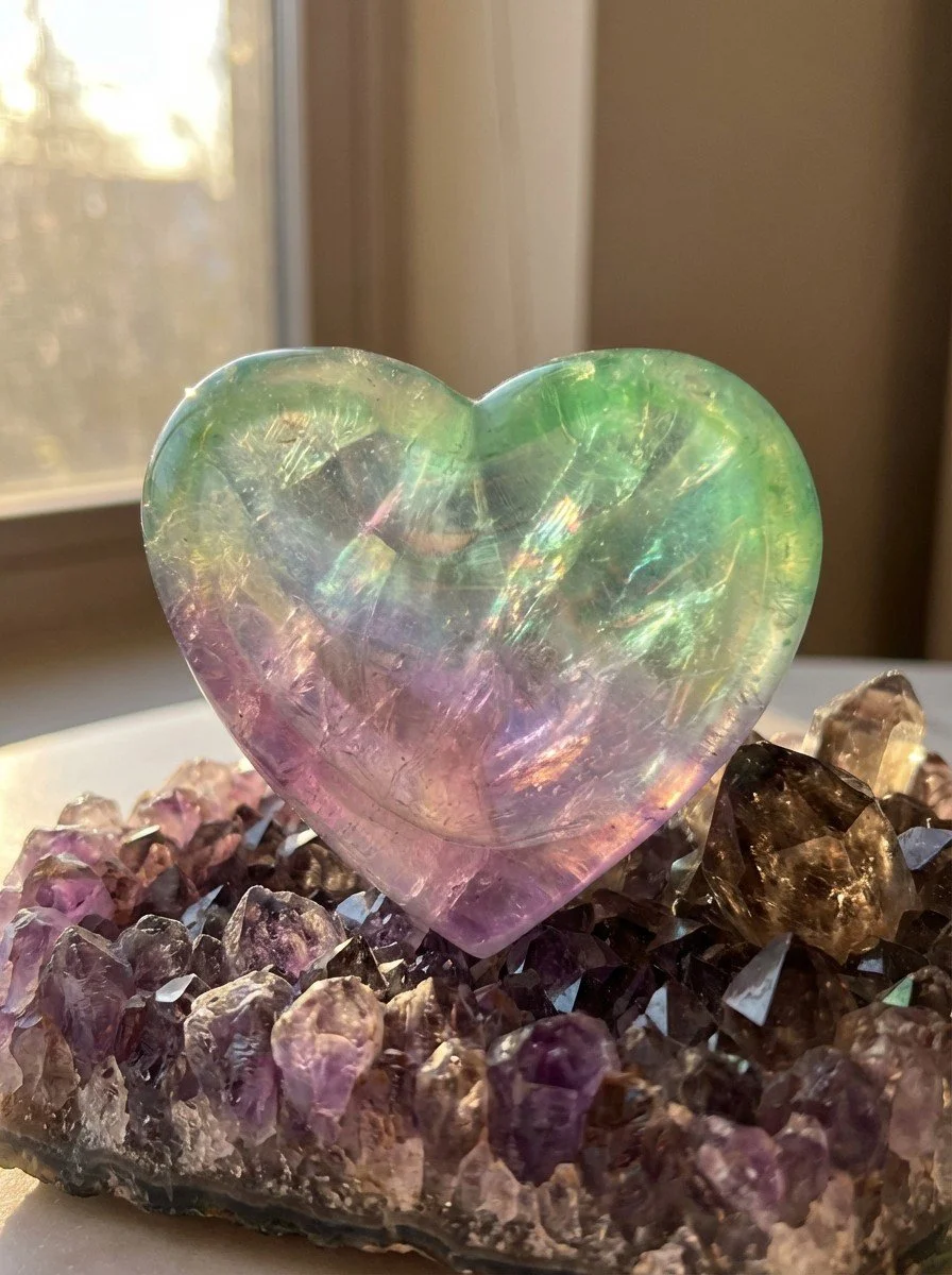Aura Rainbow Quartz Heart Trinket Dish