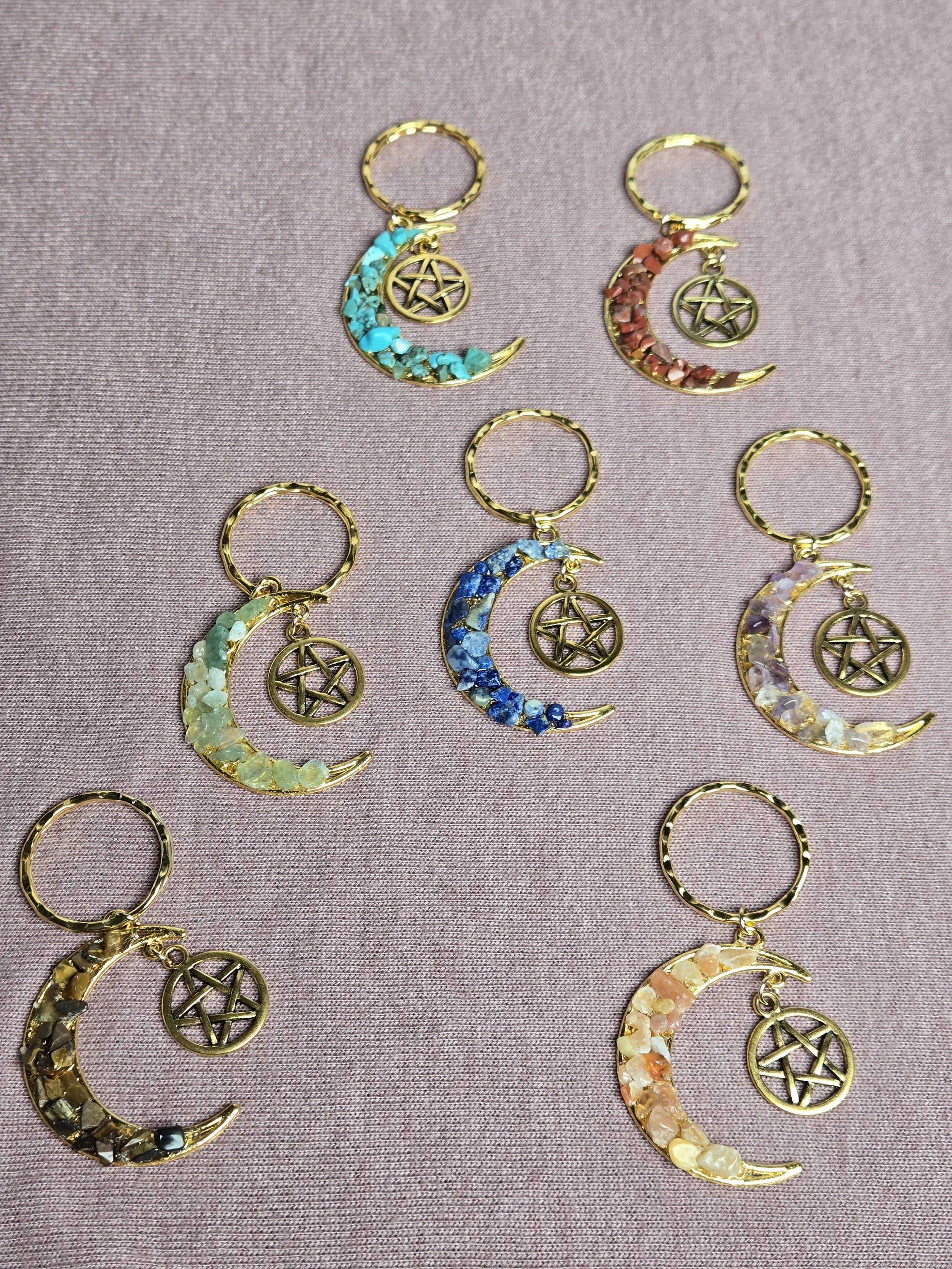Chakra Moon and Star Crystal Keychains. 7 Styles
