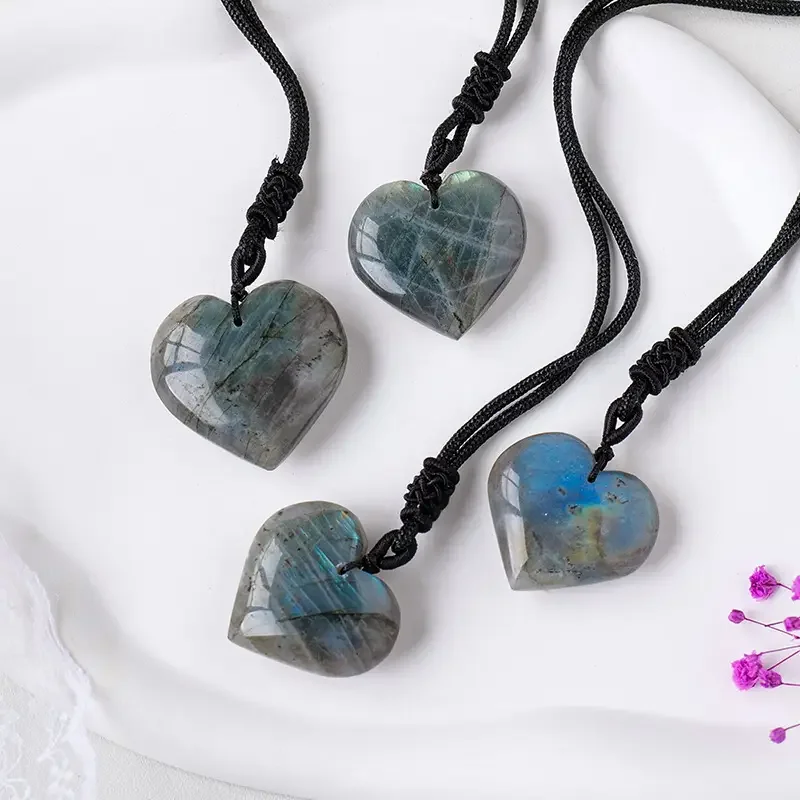 Natural Crystal Labradorite Small Heart Necklace