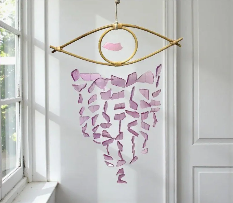 Purple Sea Glass Evil Eye Windchime