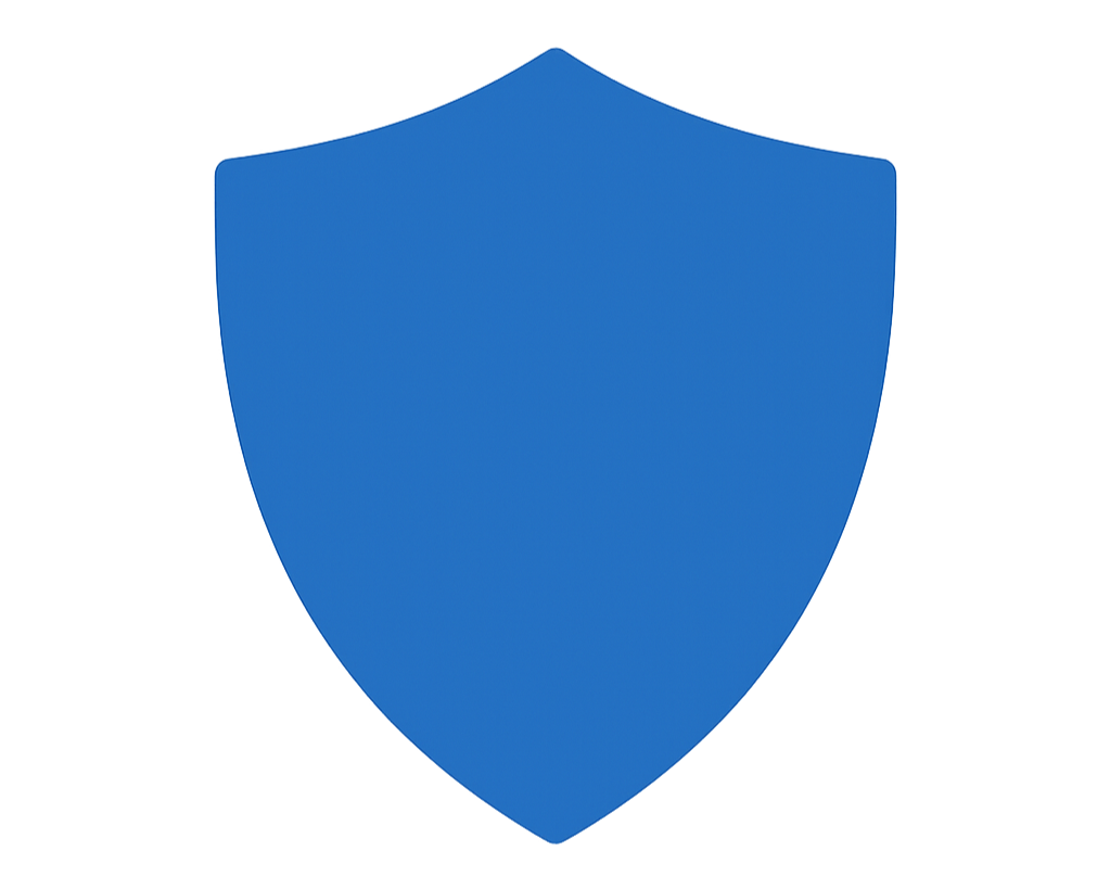 A blue shield icon on a black background.