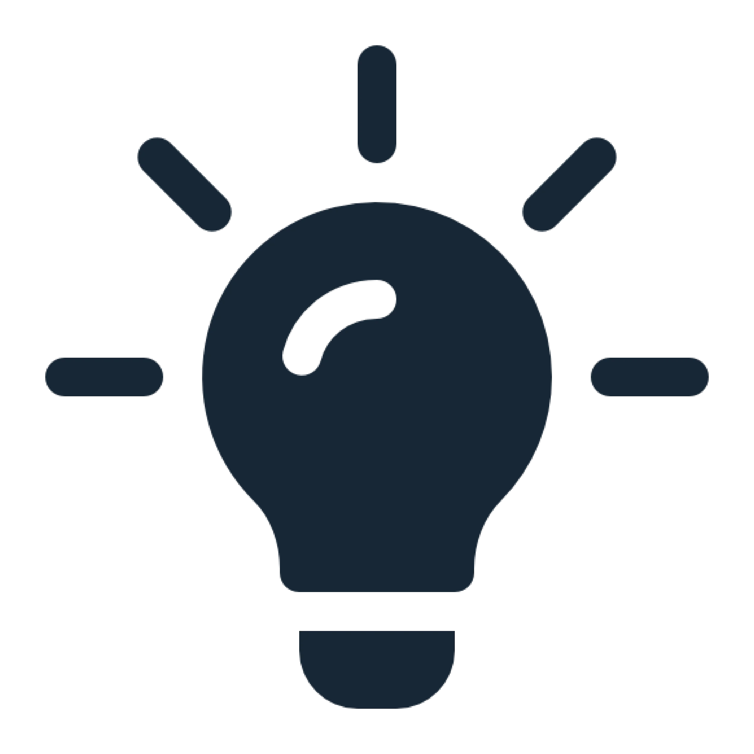 A dark blue icon of a light bulb with a gauge dial, surrounded by small lines indicating brightness or ideas.